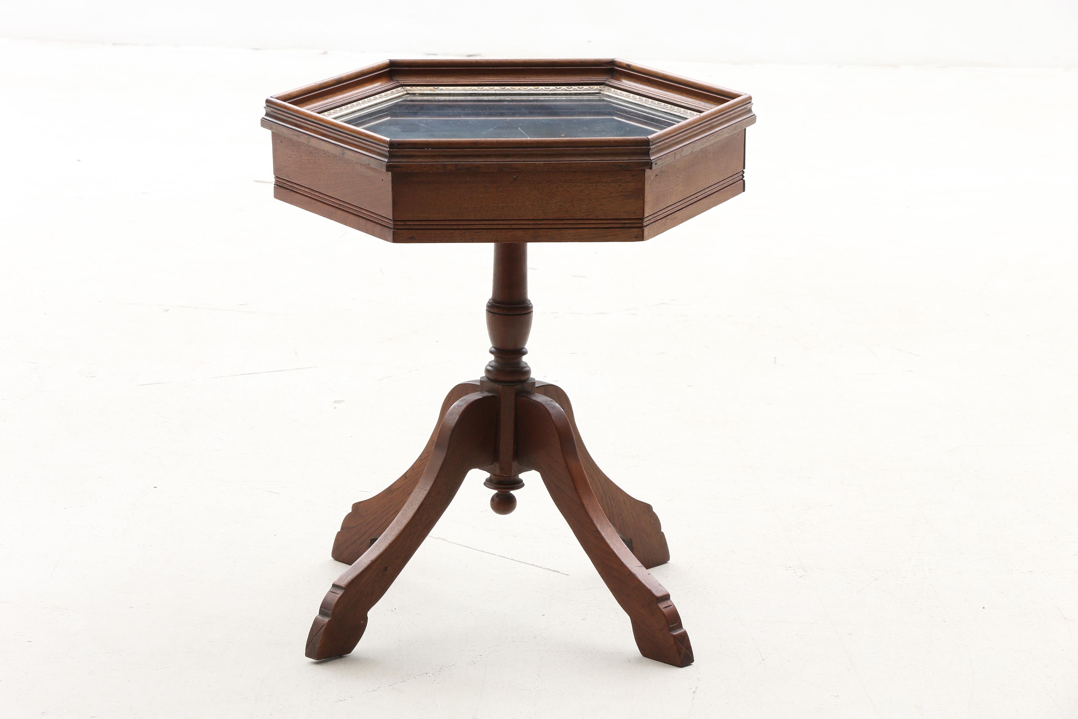 Walnut Glass Top Display End Table, 1870's EBTH