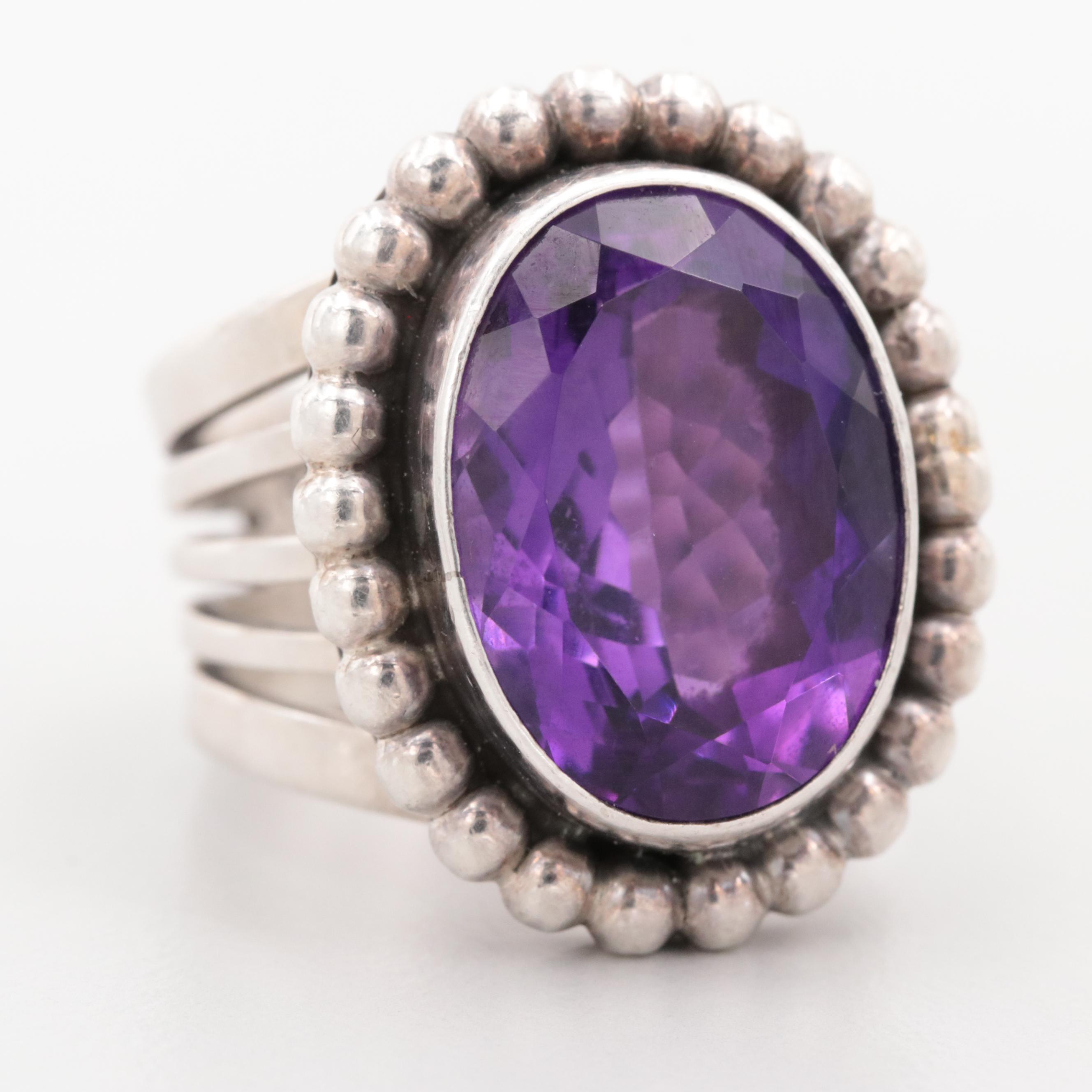 Details about   Russell Sam Navajo Ladies 7 carat Amethyst Ring Sterling Silver size 7.5 New 