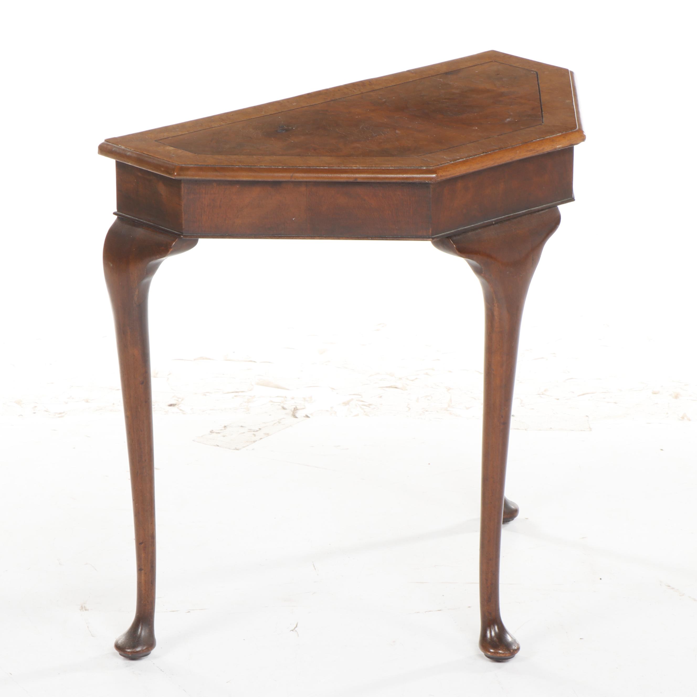 Queen Anne Style End Table with Burl Wood Top, Mid 20th Century EBTH