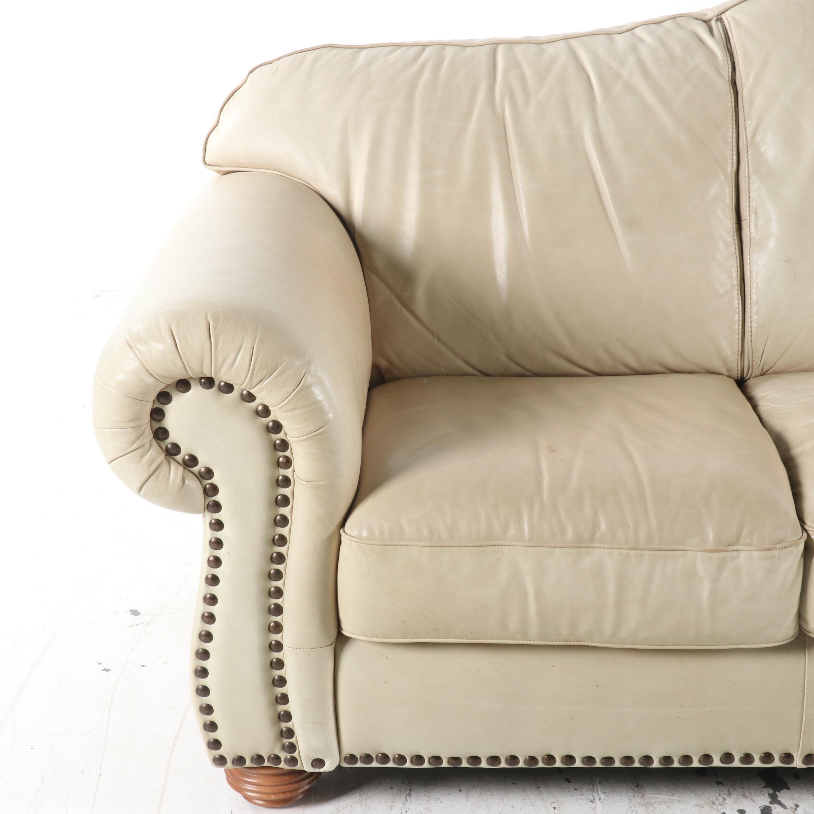 Contemporary Leather Camelback Sofa with Nailhead Trim EBTH