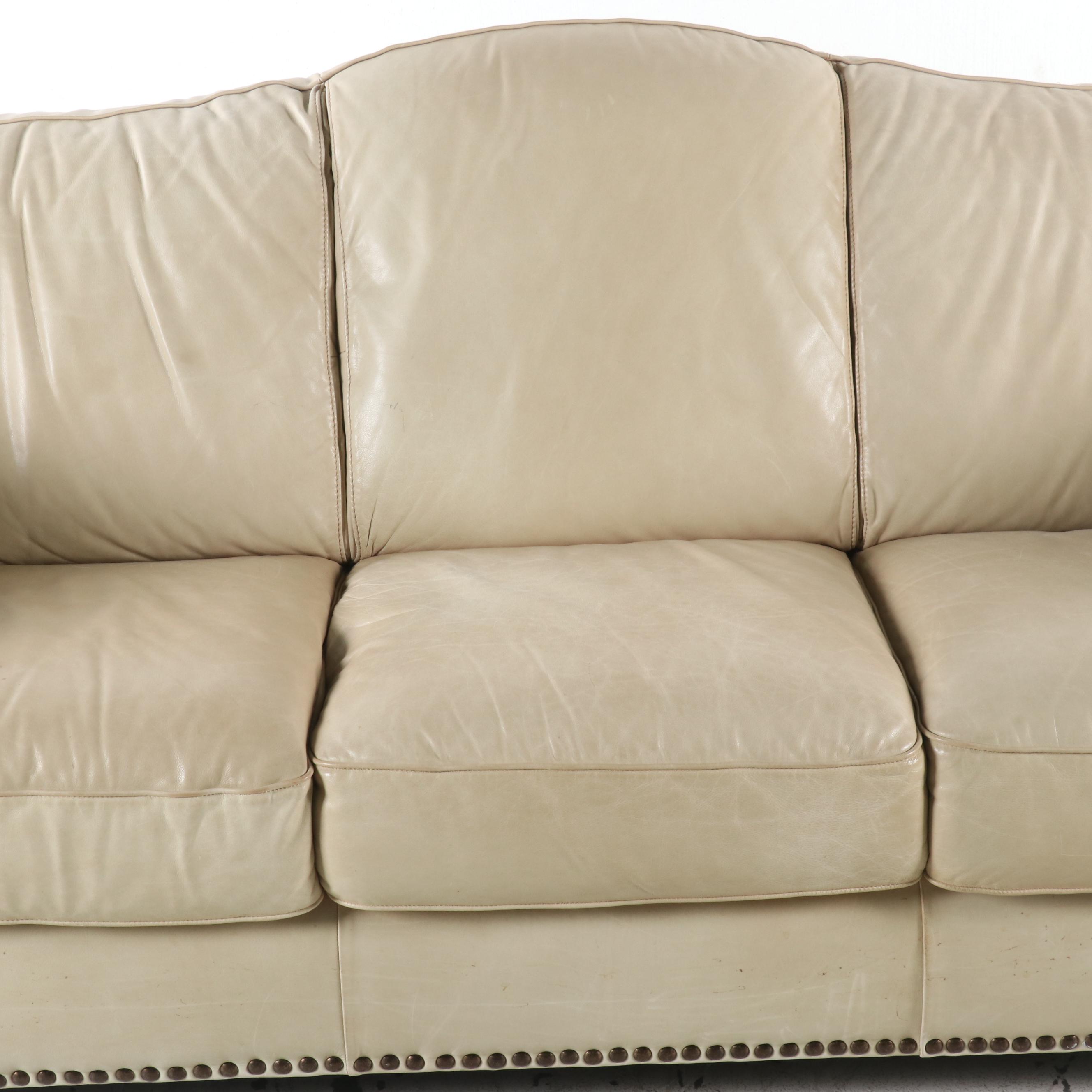 Contemporary Leather Camelback Sofa with Nailhead Trim EBTH