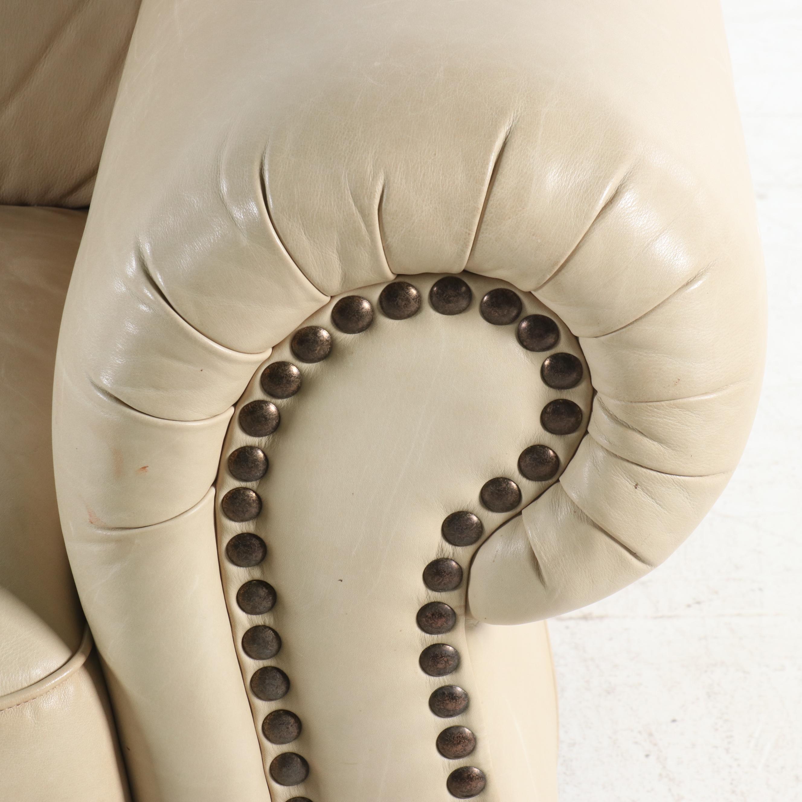 Contemporary Leather Camelback Sofa with Nailhead Trim EBTH