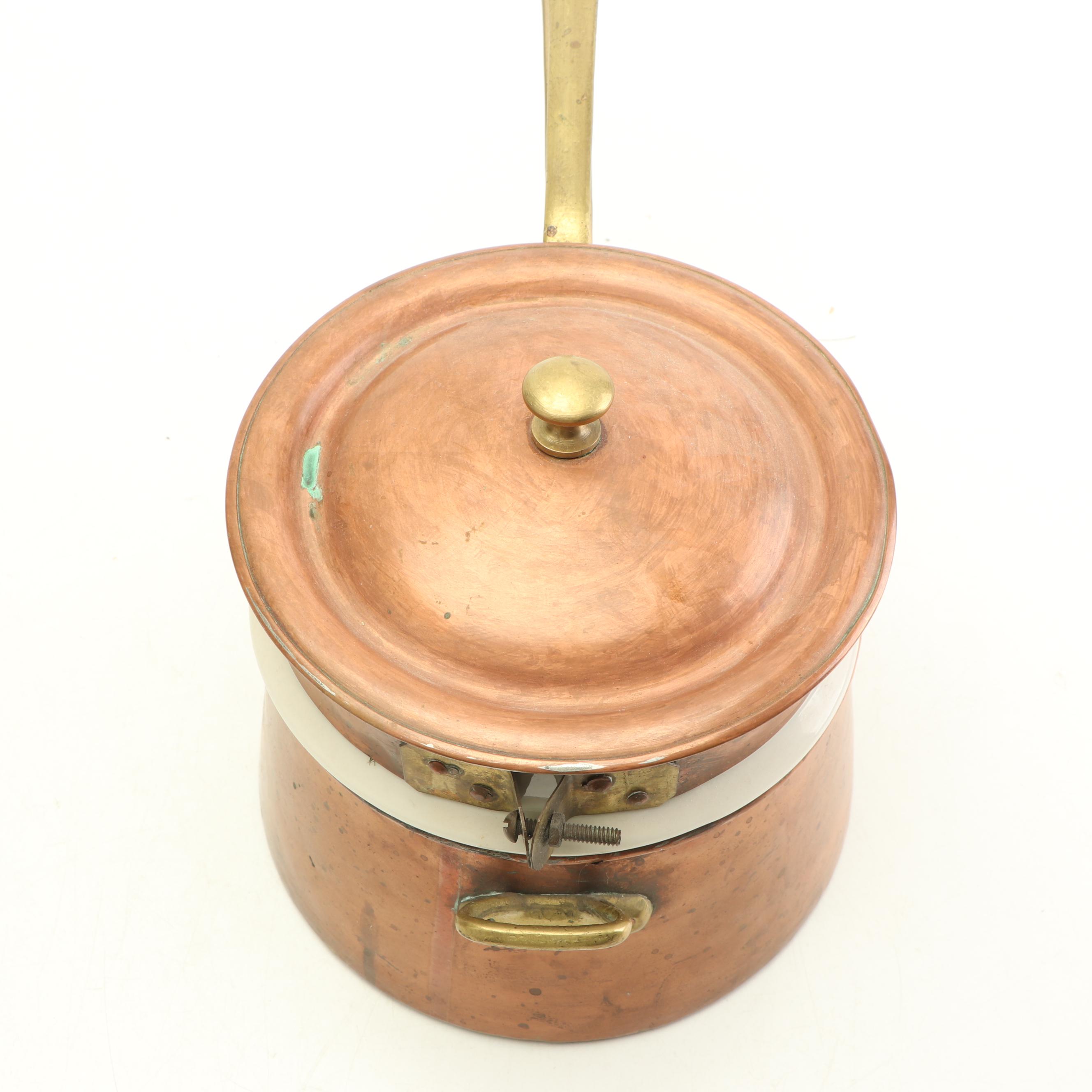 Copper Double Boiler with Hall Pottery Ironstone Insert EBTH