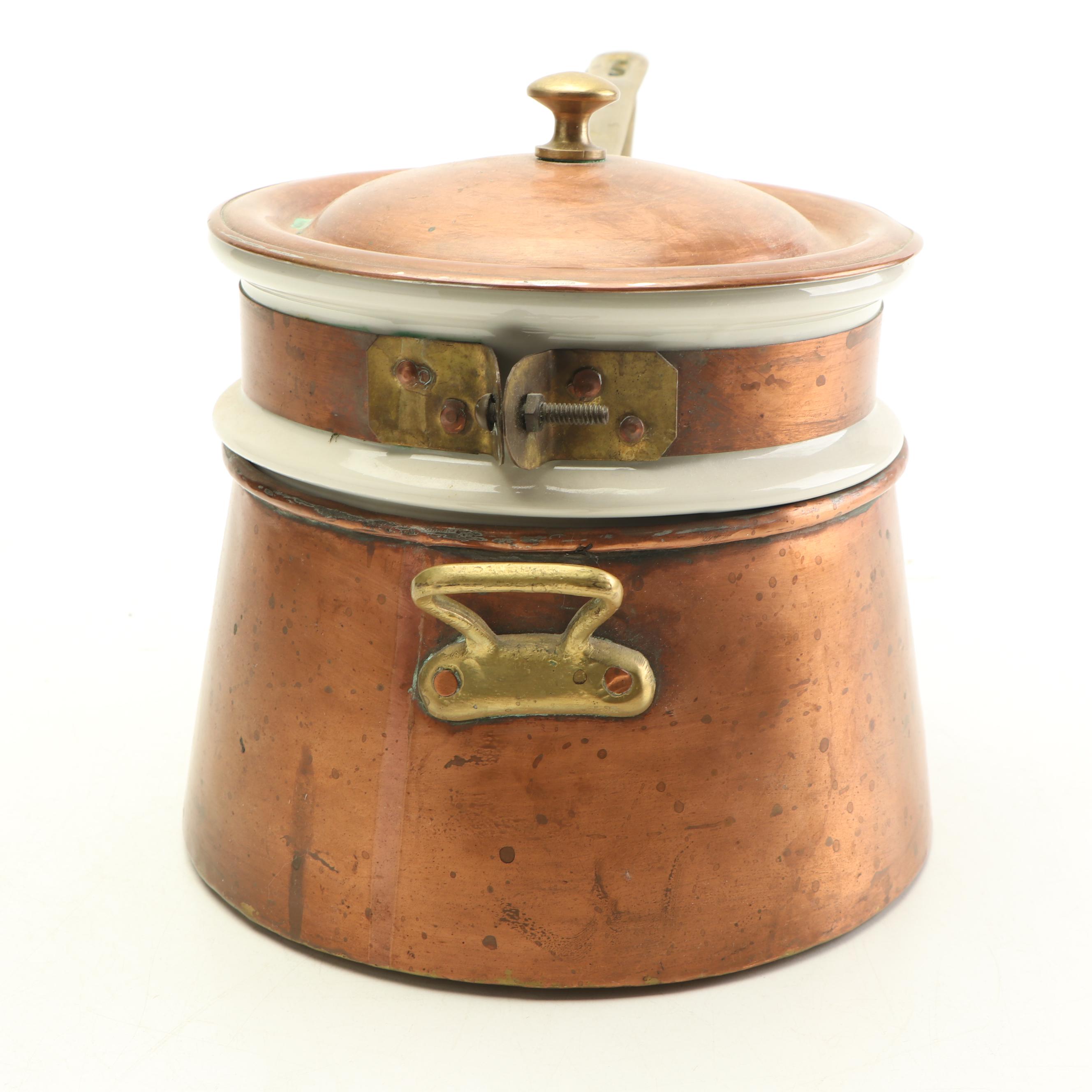 Copper Double Boiler with Hall Pottery Ironstone Insert EBTH