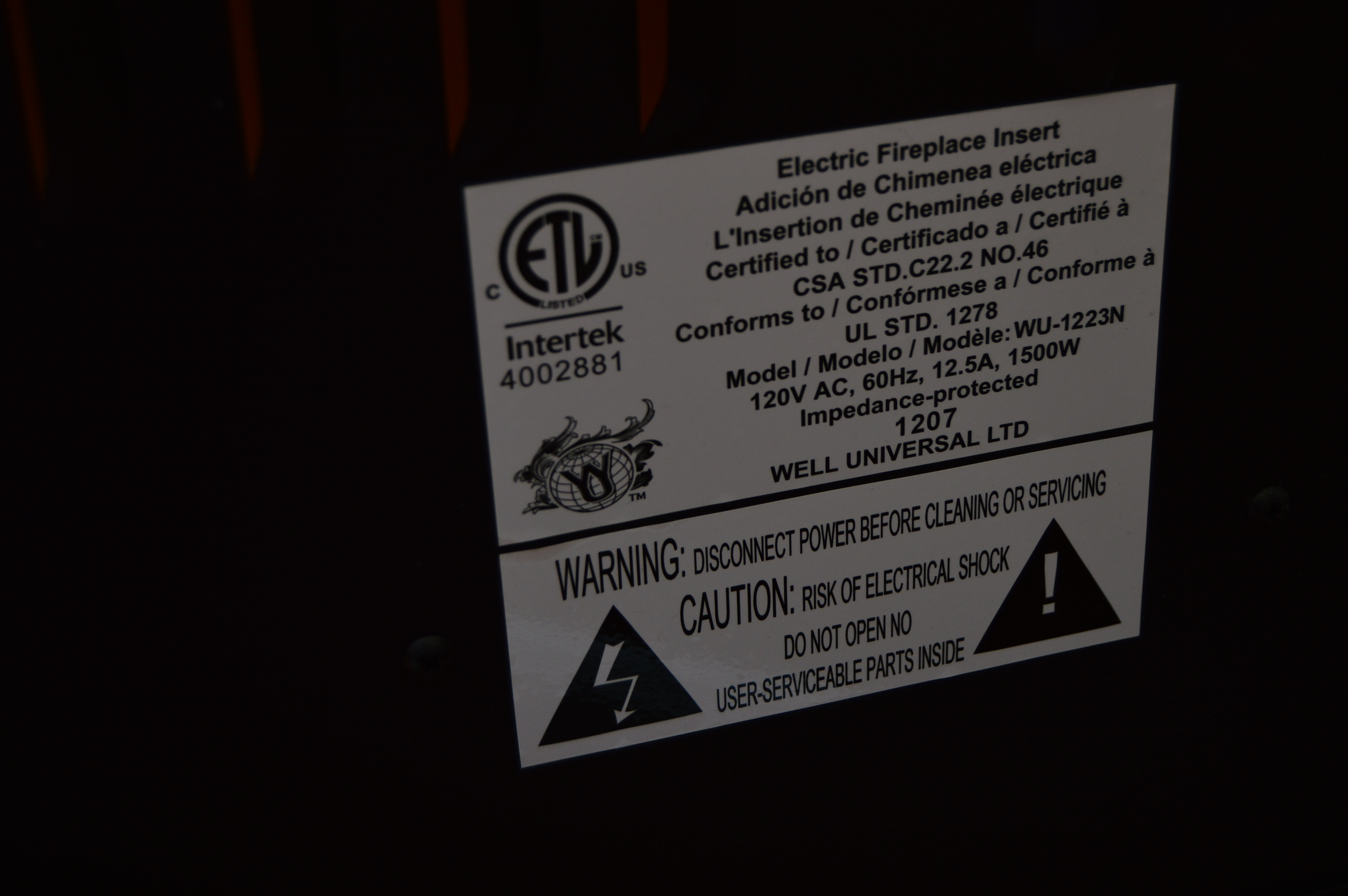 Intertek Electric Fireplace EBTH