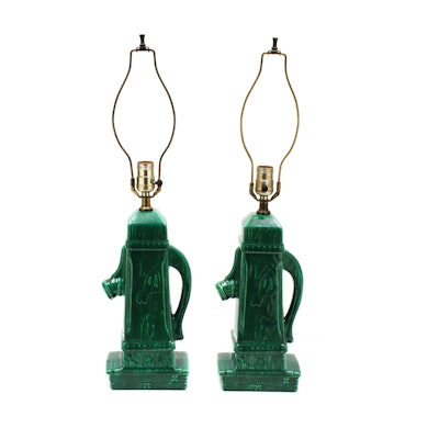 Ceramic Well Pump Table Lamps, Mid-Century Ceramic Well Pump Table Lamps, Mid-Century