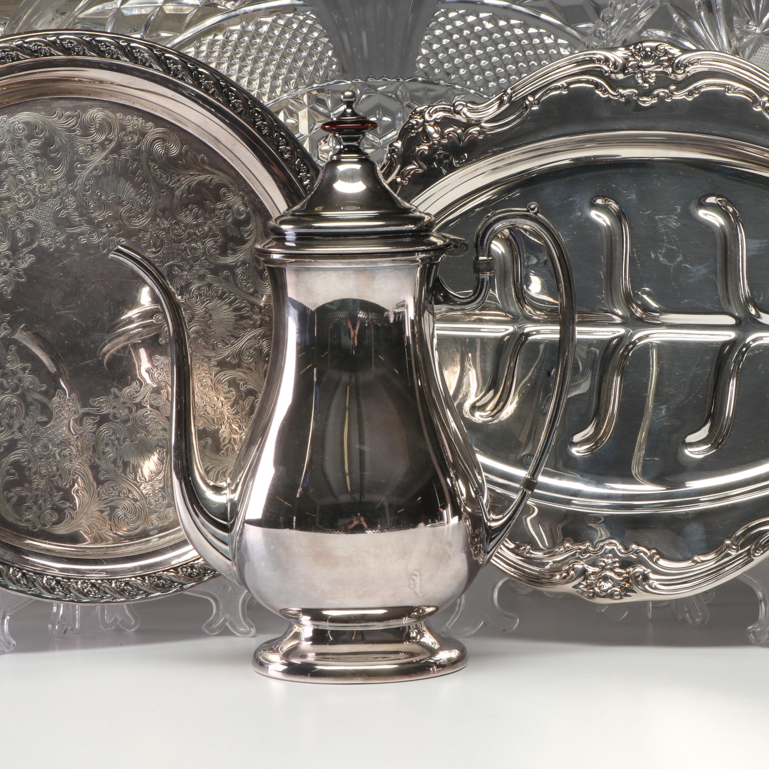 Collection of Pressed Glass Silver Plate and Pewter Serveware EBTH