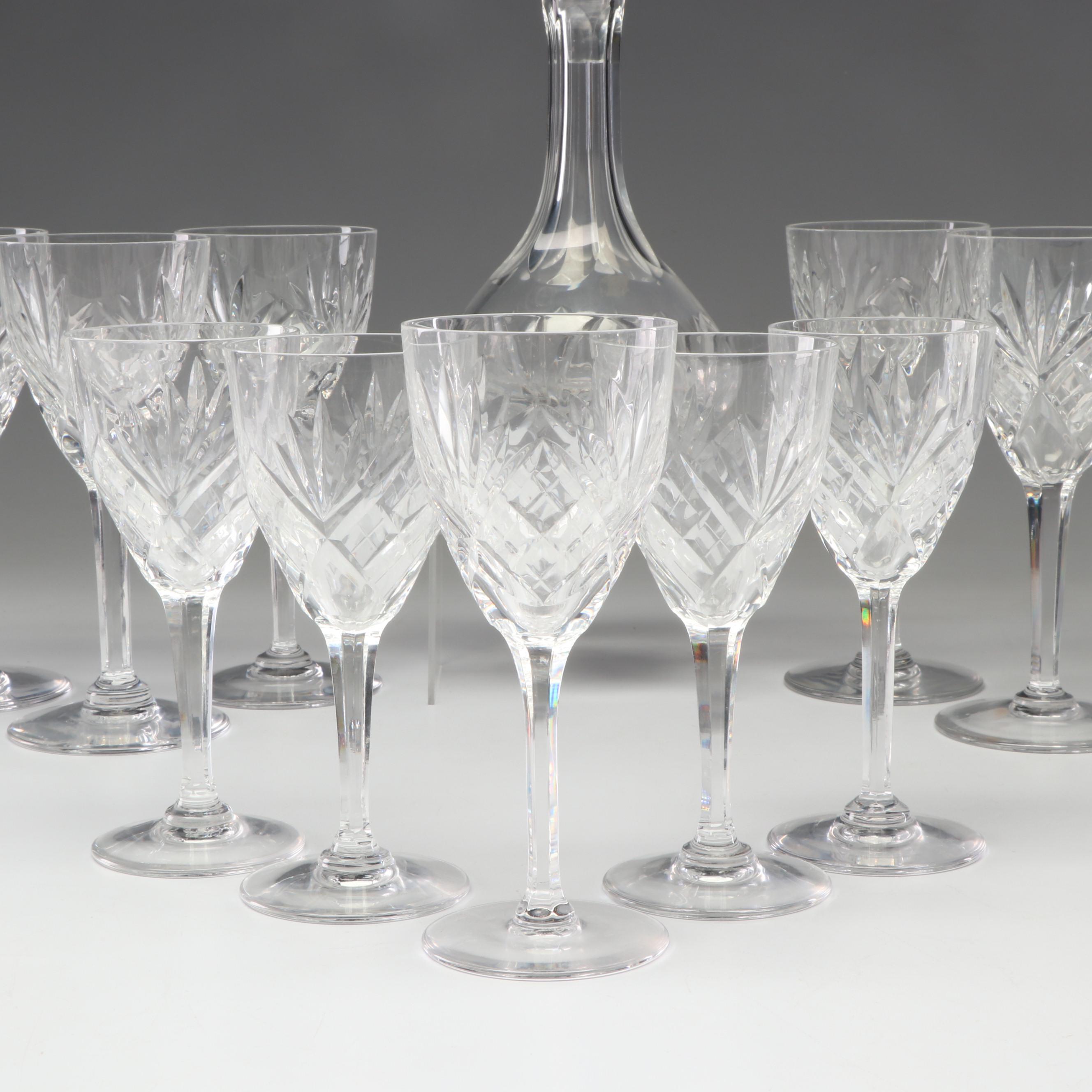 Atlantis Cut Crystal Decanter with St. Louis Crystal Glasses EBTH