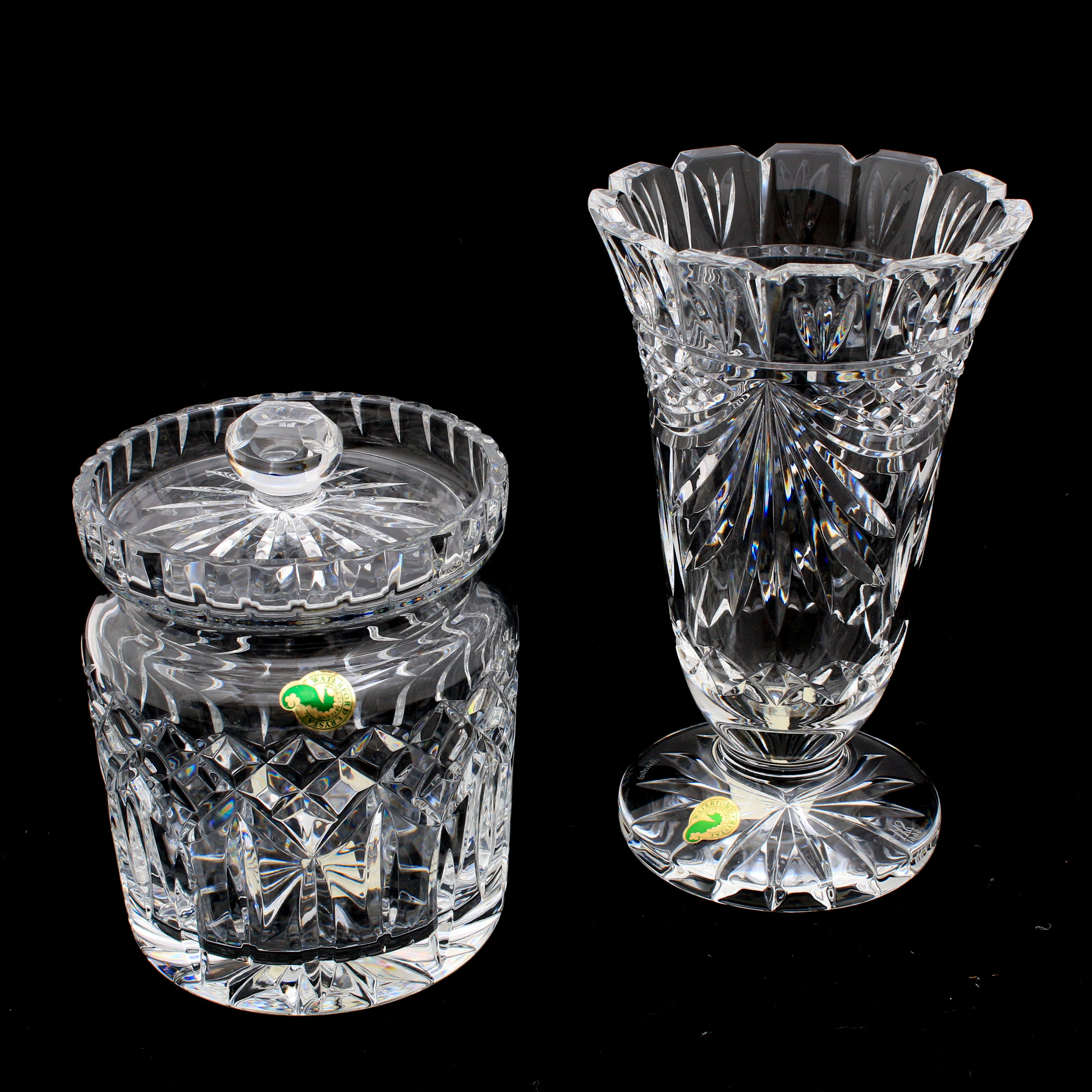 Waterford Crystal "Lismore" Biscuit Barrel and "Penrose" Vase EBTH