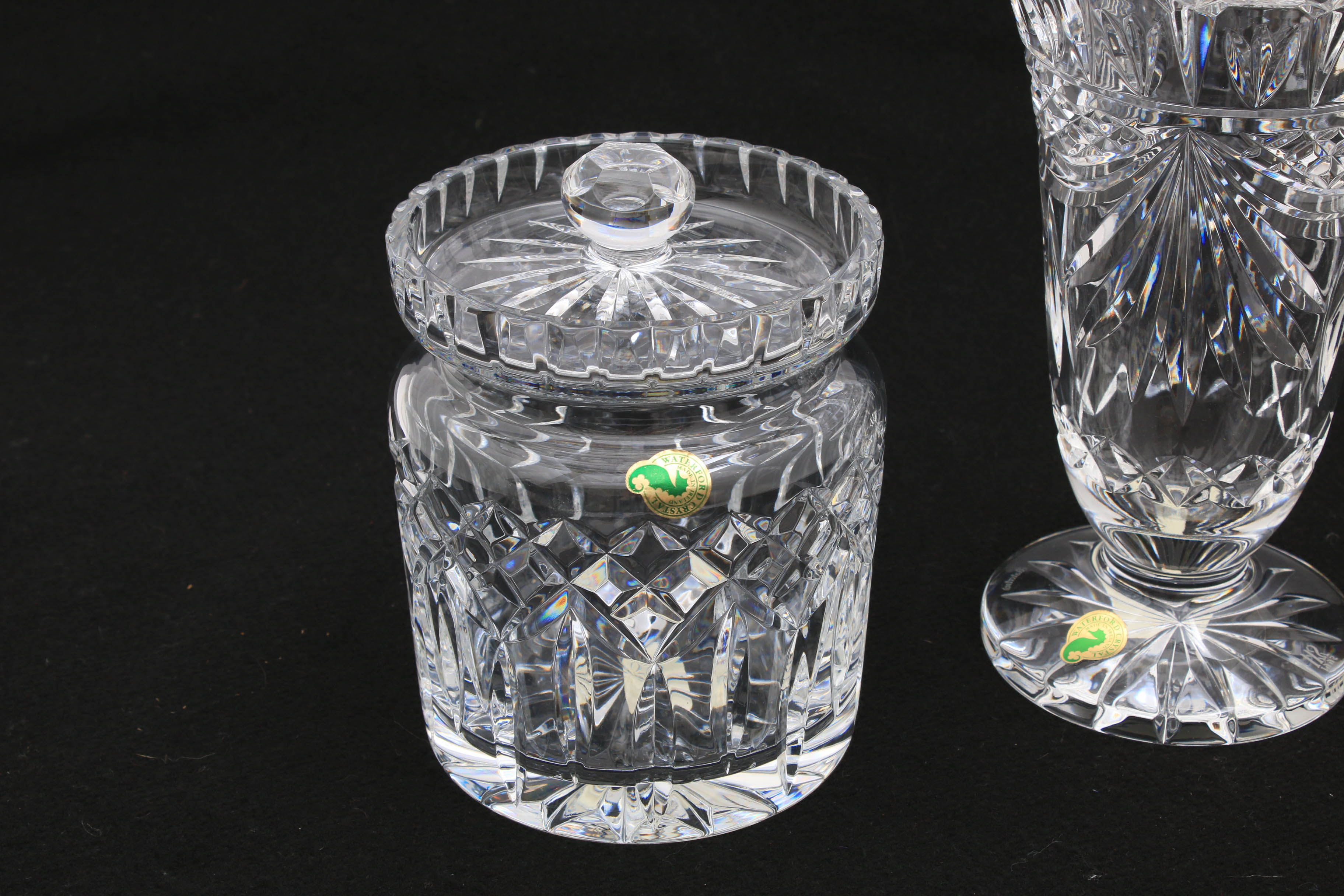 Waterford Crystal "Lismore" Biscuit Barrel and "Penrose" Vase EBTH