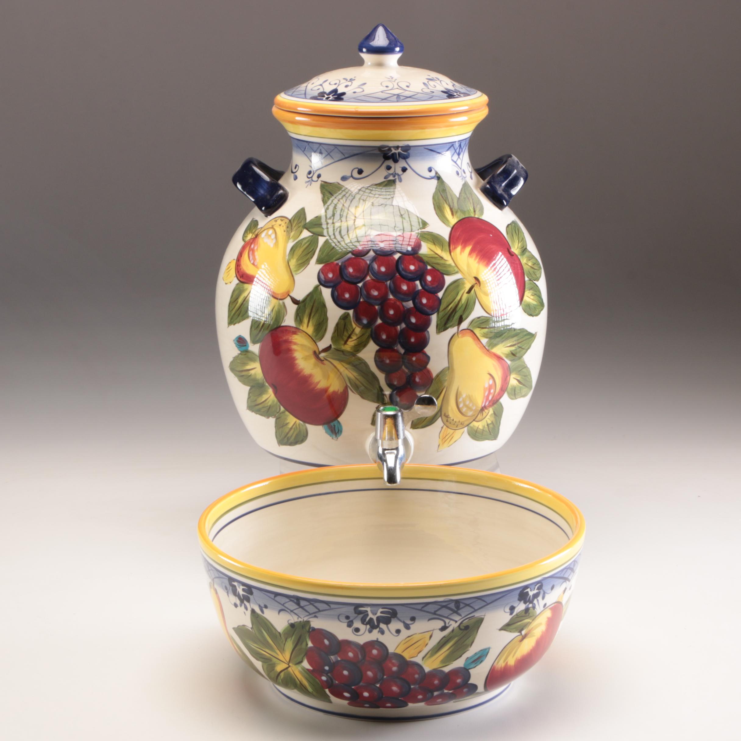 Tabletops Gallery Hand Painted "Tellina" Beverage Dispenser and Punch