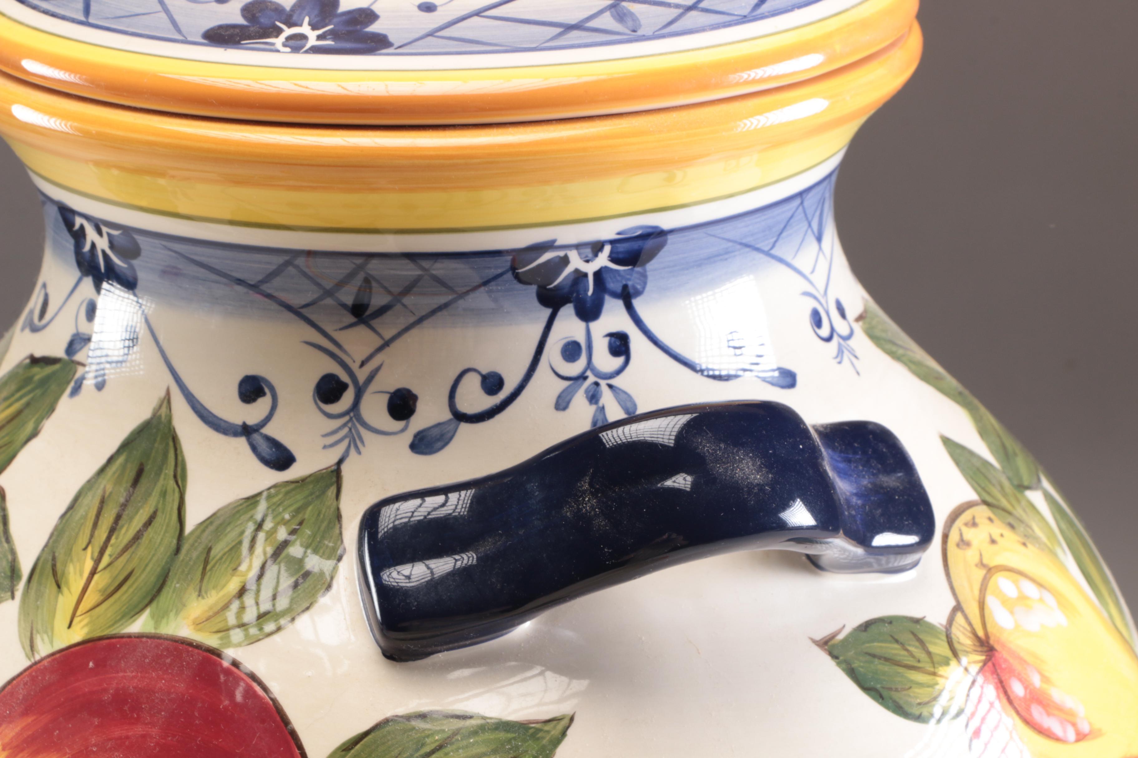 Tabletops Gallery Hand Painted "Tellina" Beverage Dispenser and Punch