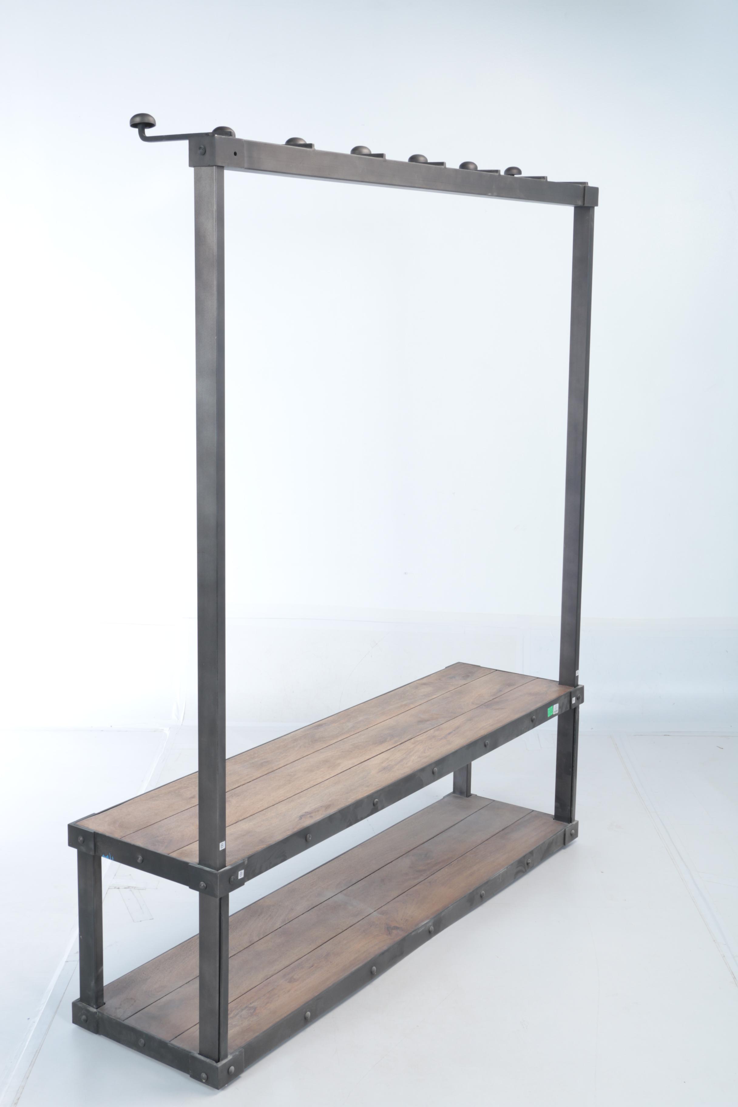 Restoration Hardware, Industrial Style Iron and Slatted Wood "Coat Rack