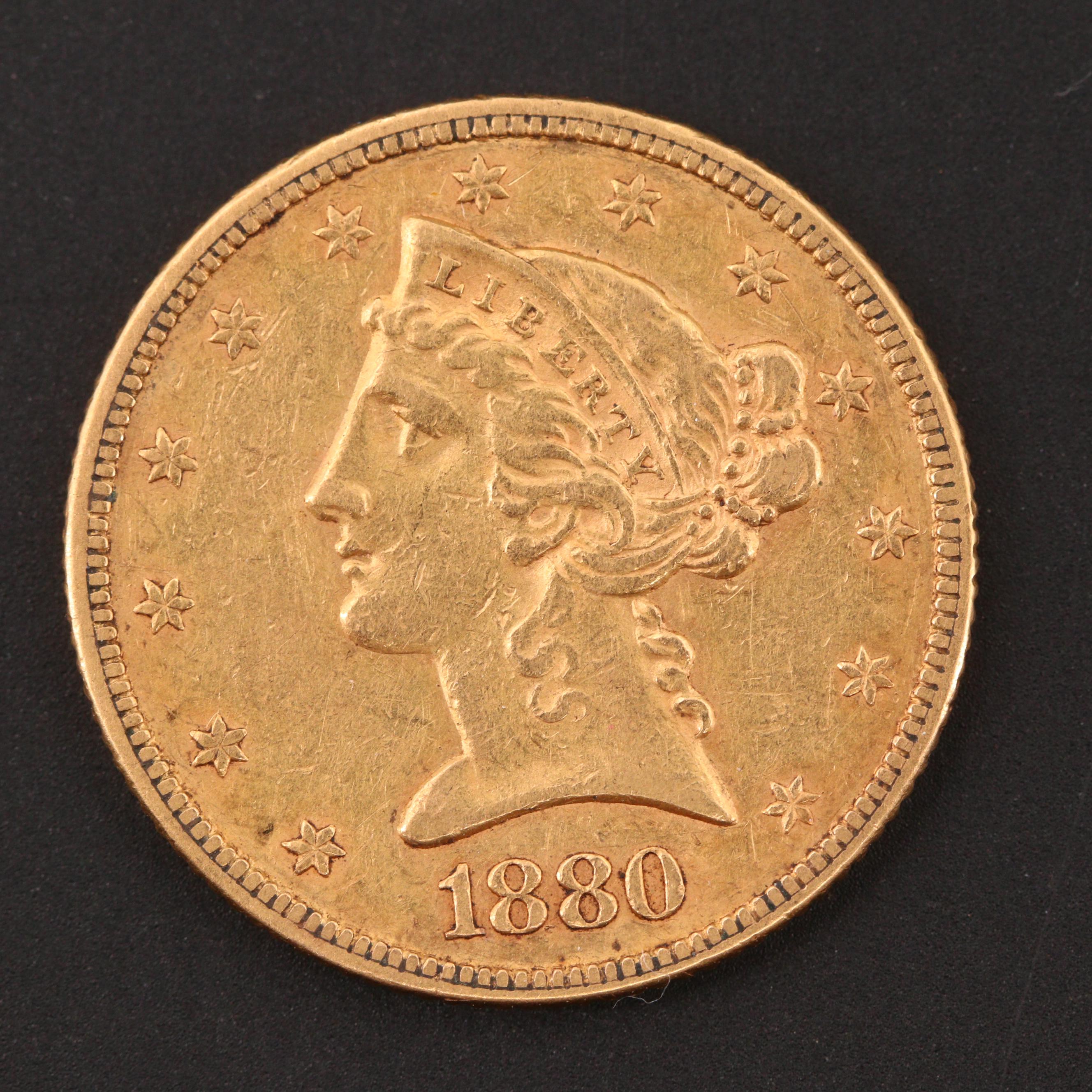 1880 Liberty Head 5 Half Eagle Gold Coin