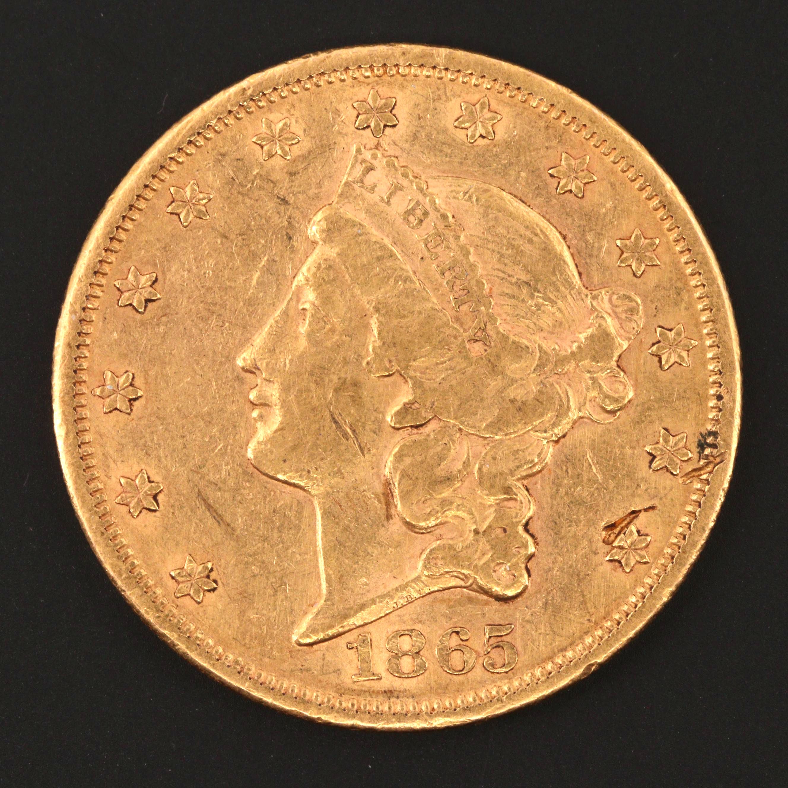 1865 Liberty Head 20 Double Eagle Gold Coin