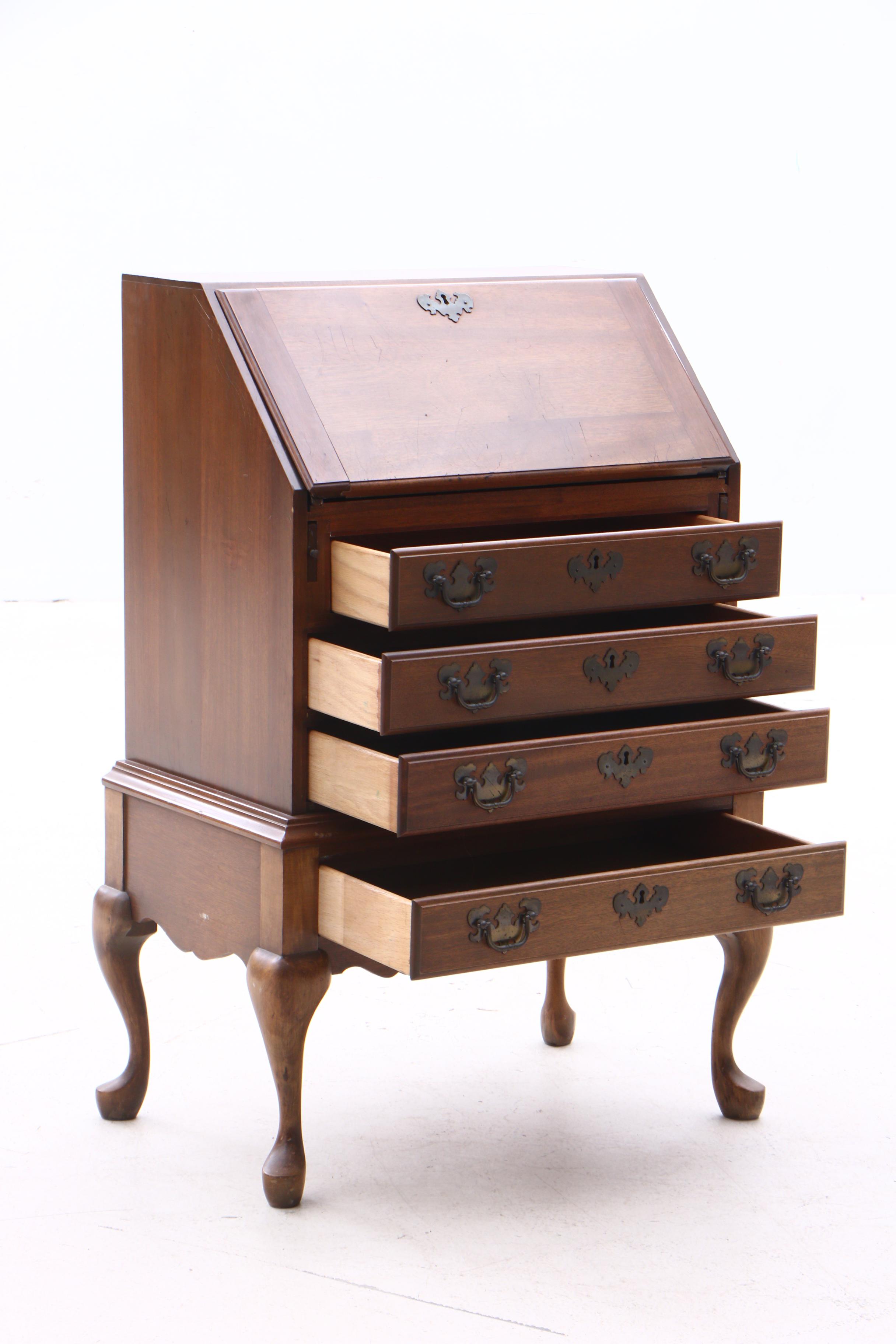 Maddox of Jamestown, NY Queen Anne Style Mahogany Secretary, Late 20th