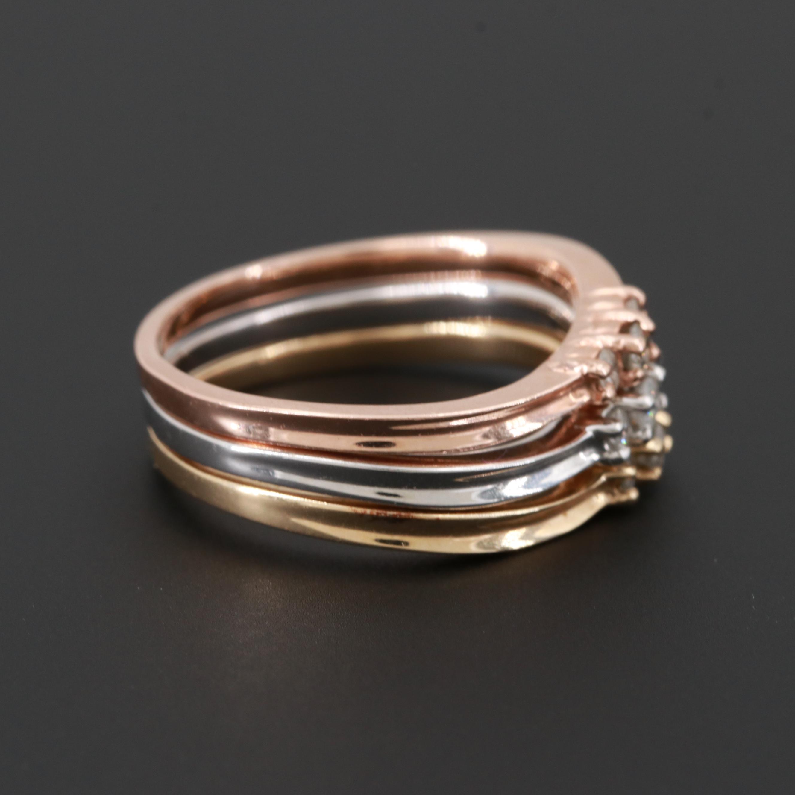 10K Tri-Color Gold Diamond Stacking Rings | EBTH