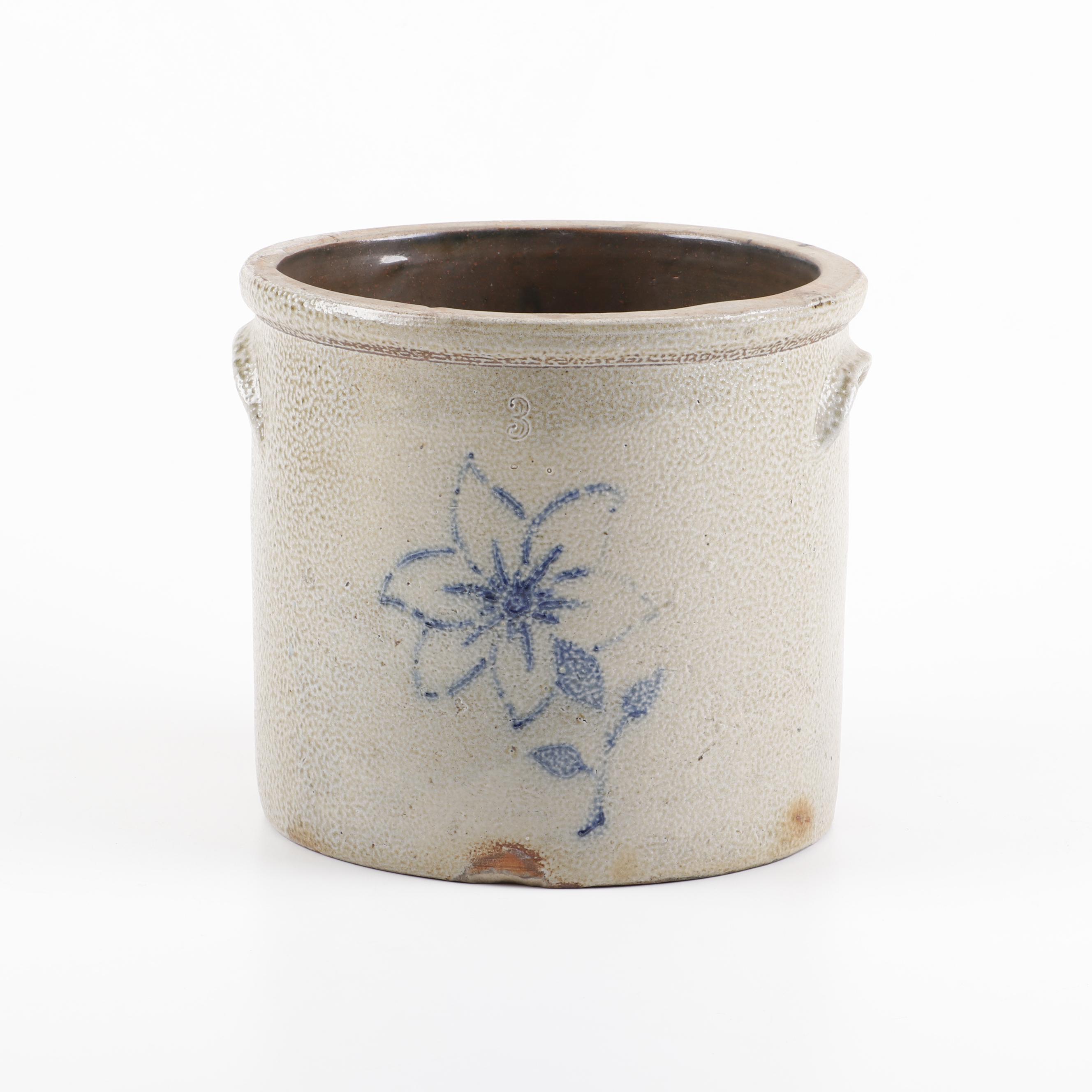 Salt Glazed Stoneware Crock With Cobalt Decoration Early 20th