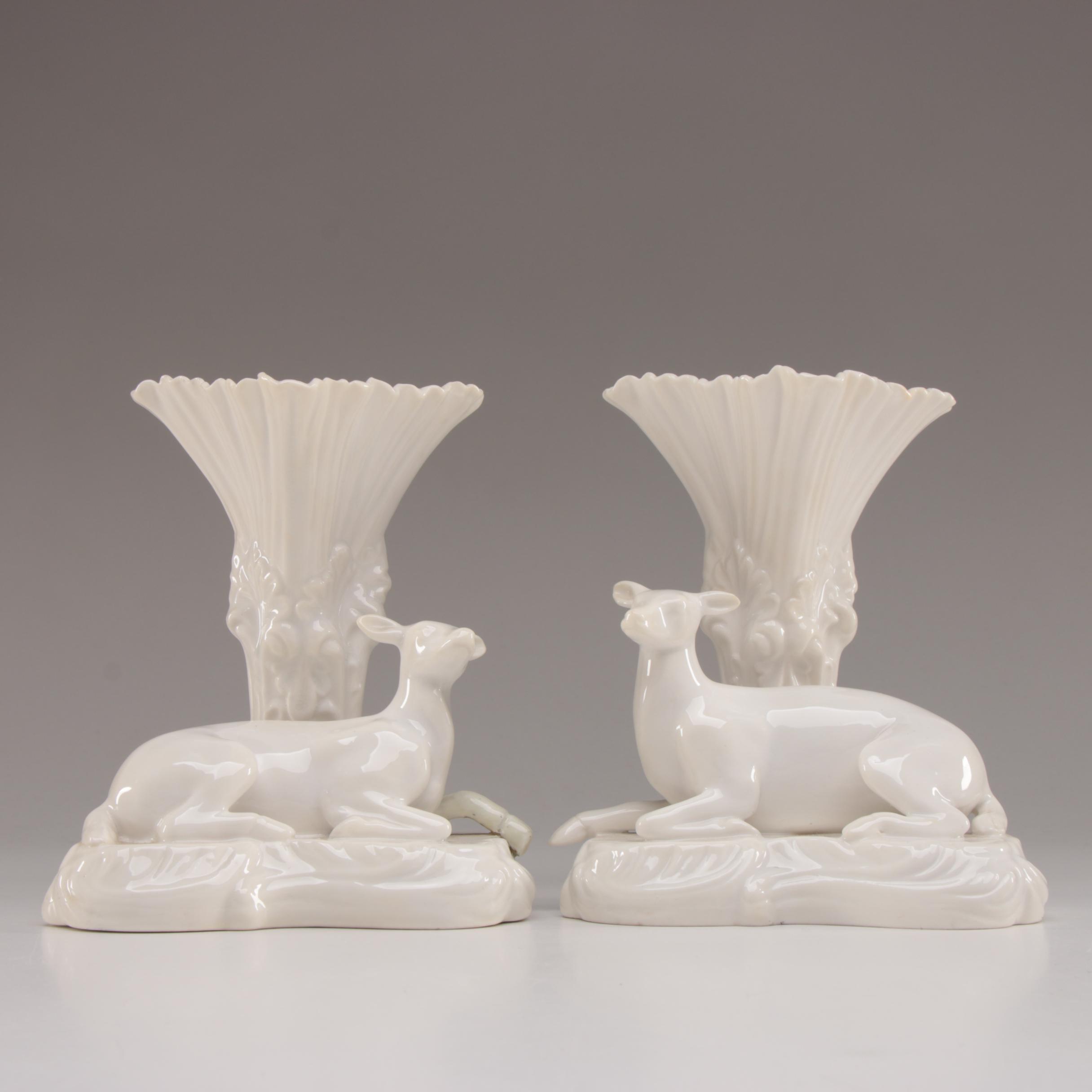 Pair Of Spode Copeland Porcelain Doe Spill Vases Circa 1900 Ebth