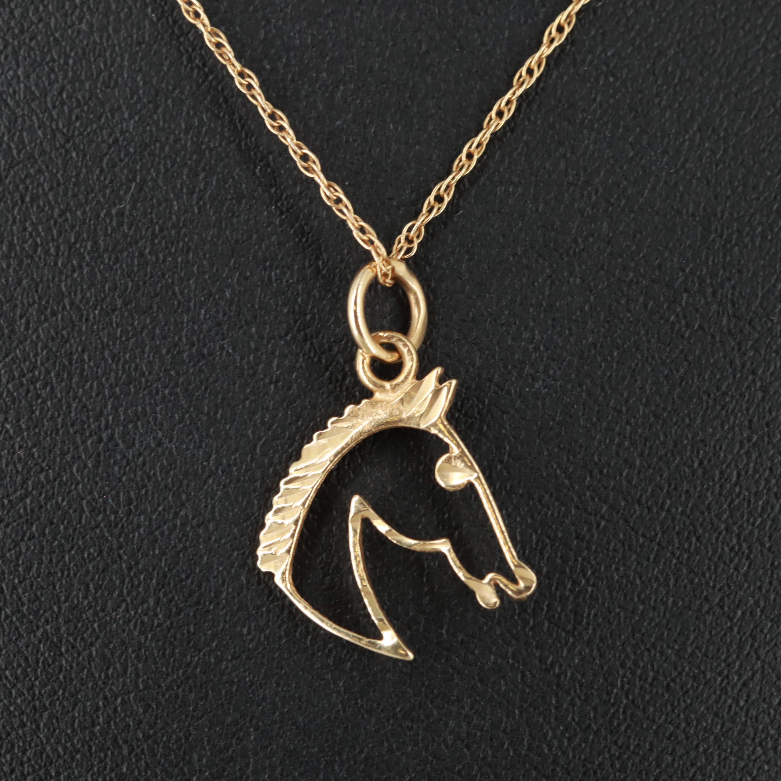 14K Yellow Gold Horse Head Pendant Necklace EBTH