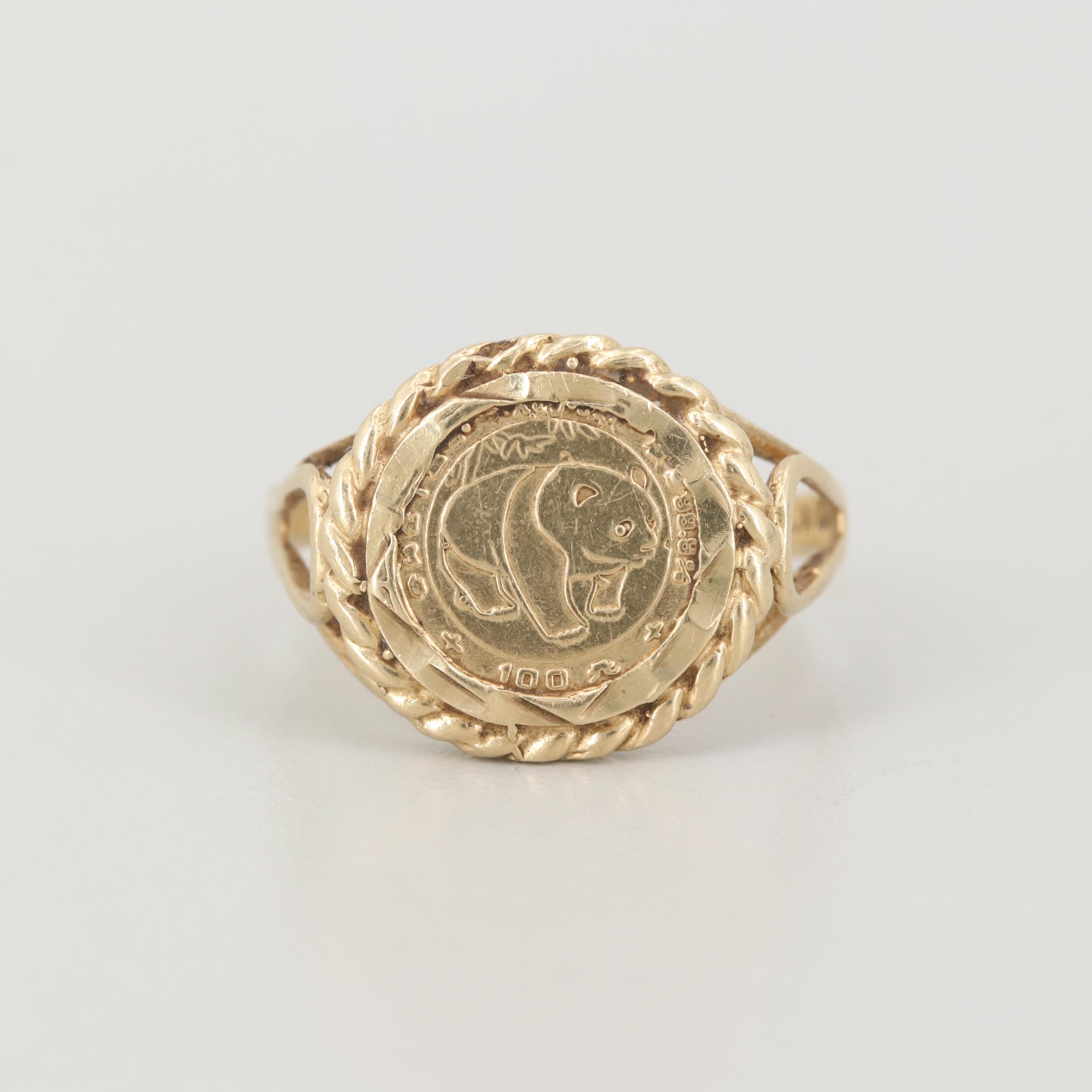 10K Yellow Gold with Reproduction Chinese Gold Panda Coin Ring EBTH