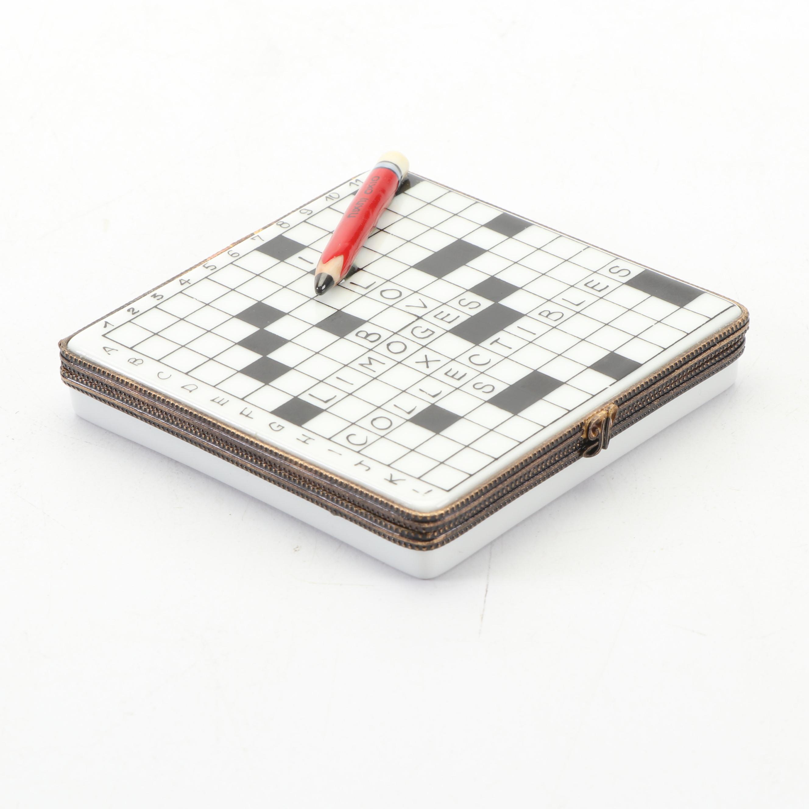La Gloriette Limoges HandPainted Porcelain Crossword Puzzle Trinket