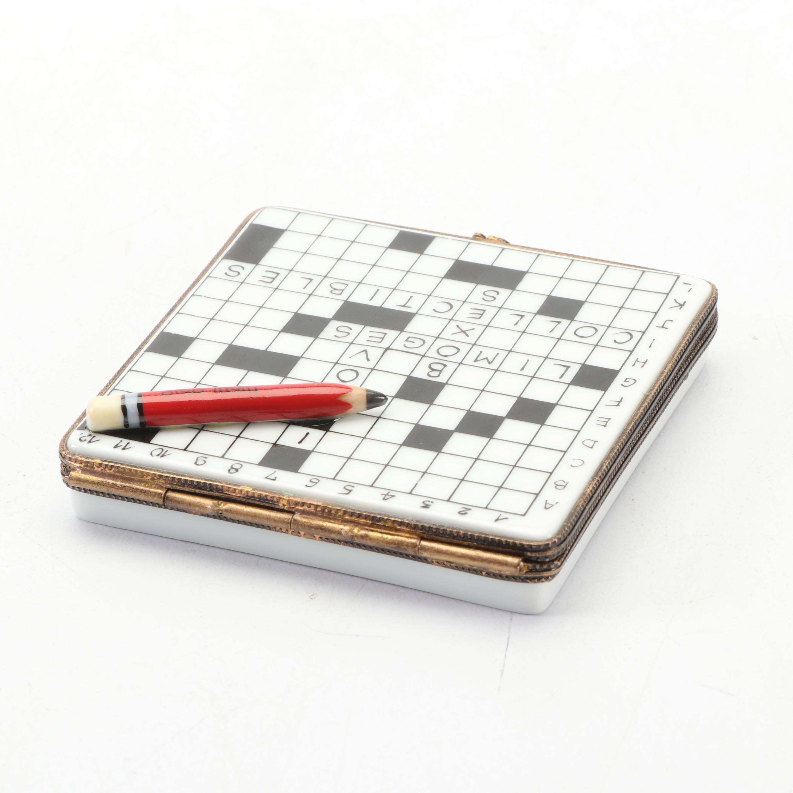 La Gloriette Limoges HandPainted Porcelain Crossword Puzzle Trinket
