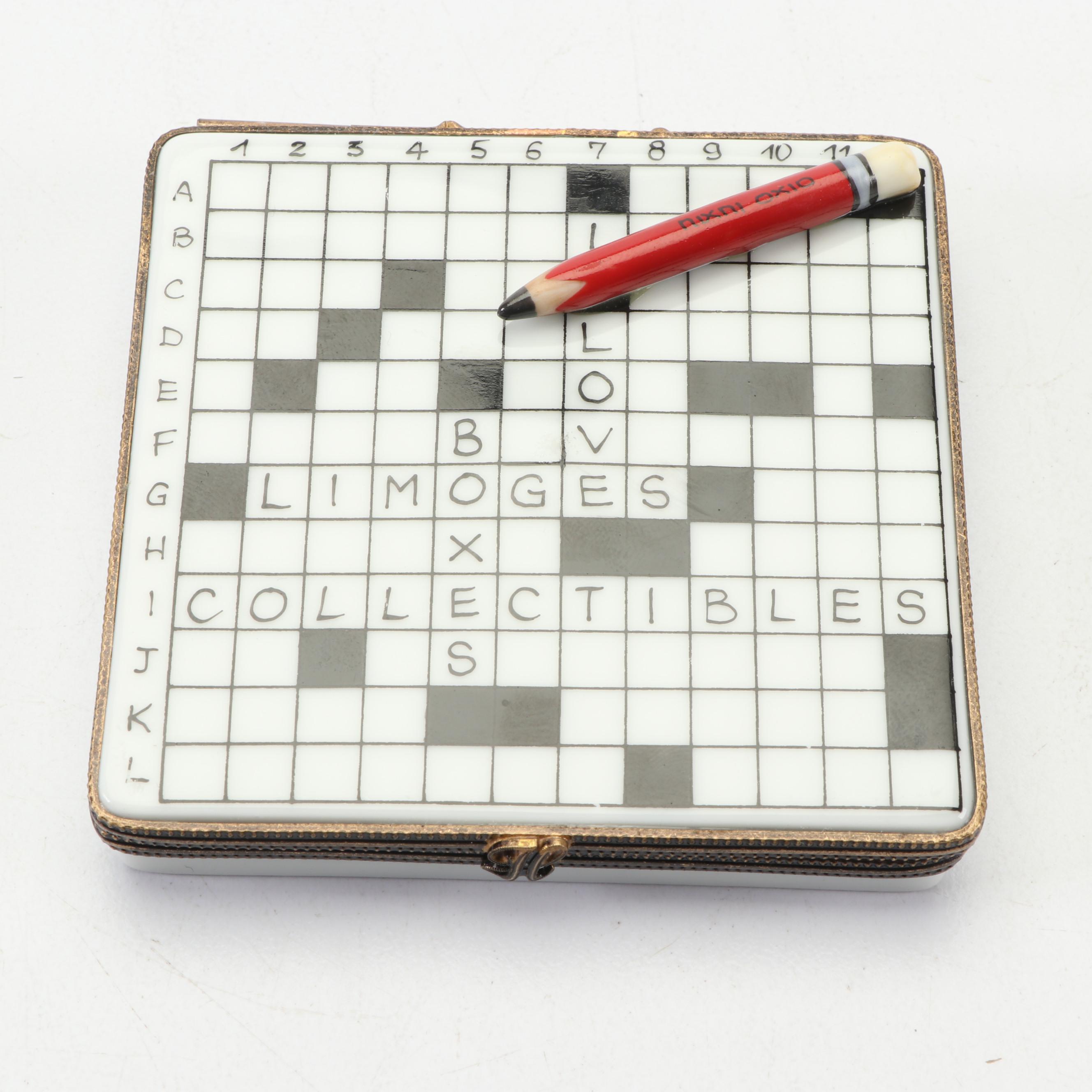 La Gloriette Limoges HandPainted Porcelain Crossword Puzzle Trinket