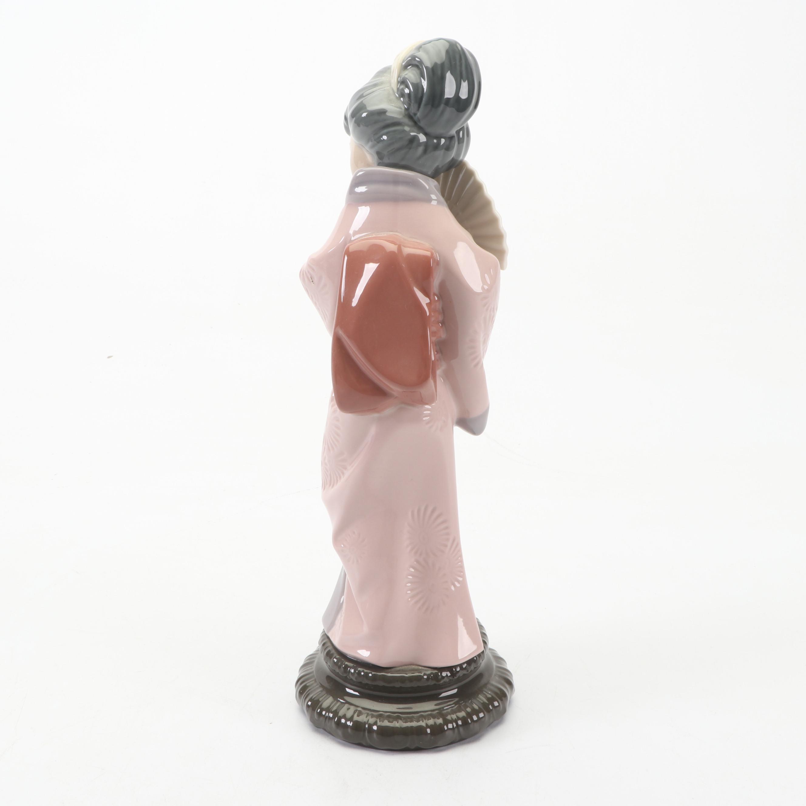 Lladró Porcelain Lady with Fan Figurine, 1970s EBTH