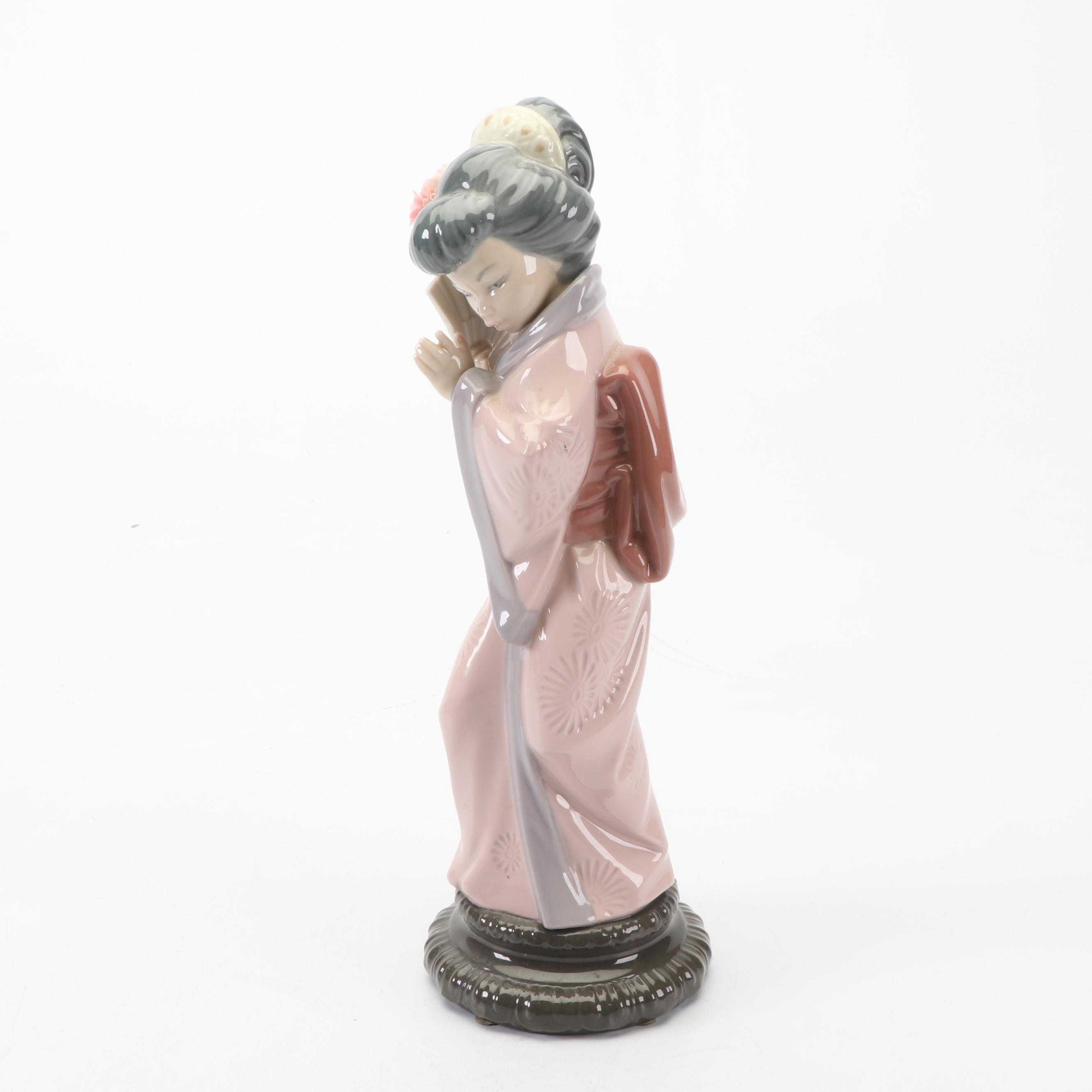 Lladró Porcelain Lady with Fan Figurine, 1970s EBTH