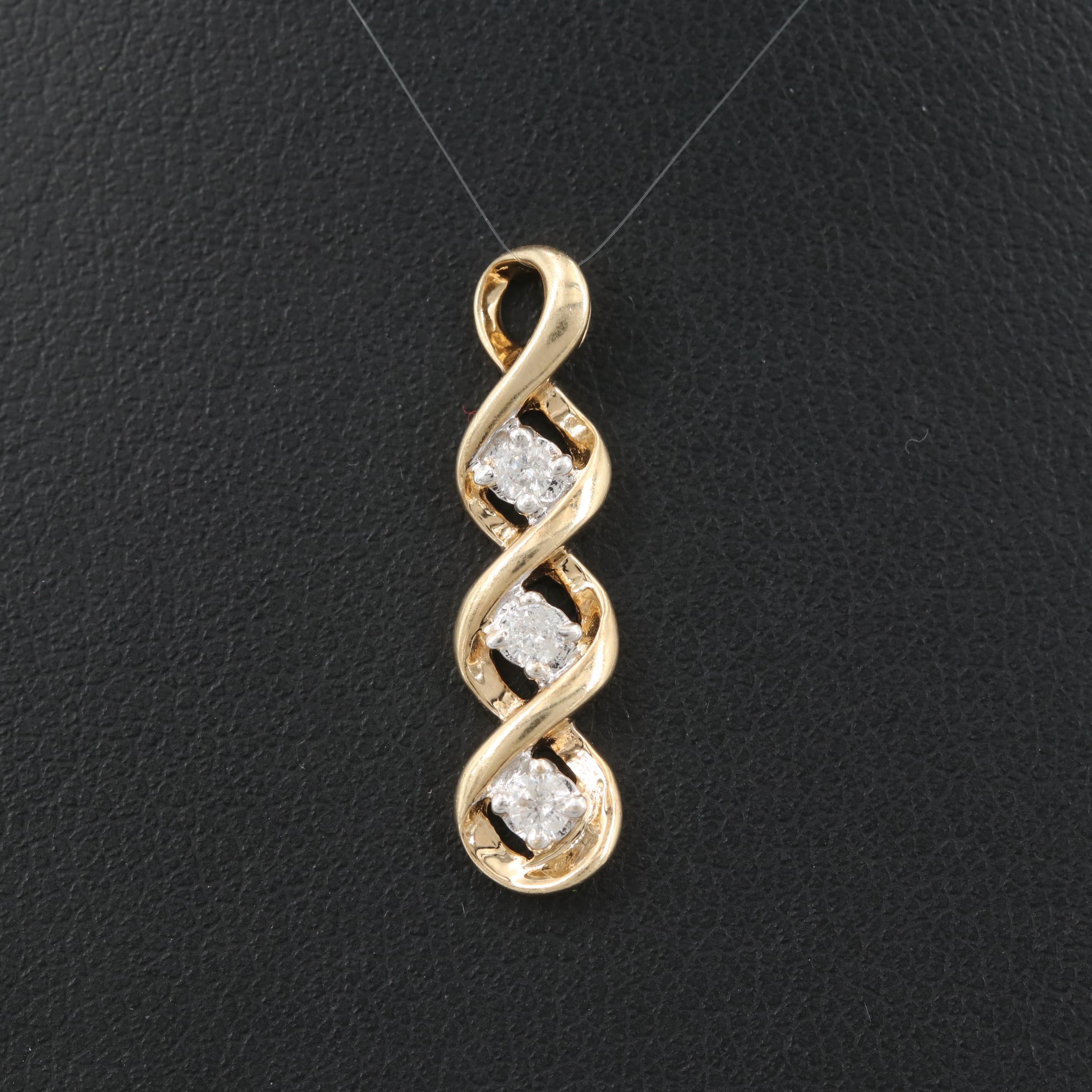 10K Yellow Gold Diamond Twisted Pendant EBTH