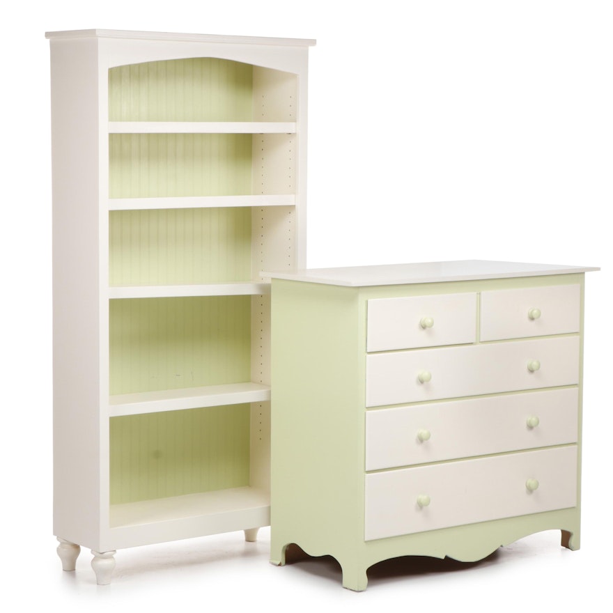 White And Mint Green Dresser And Bookcase Ebth