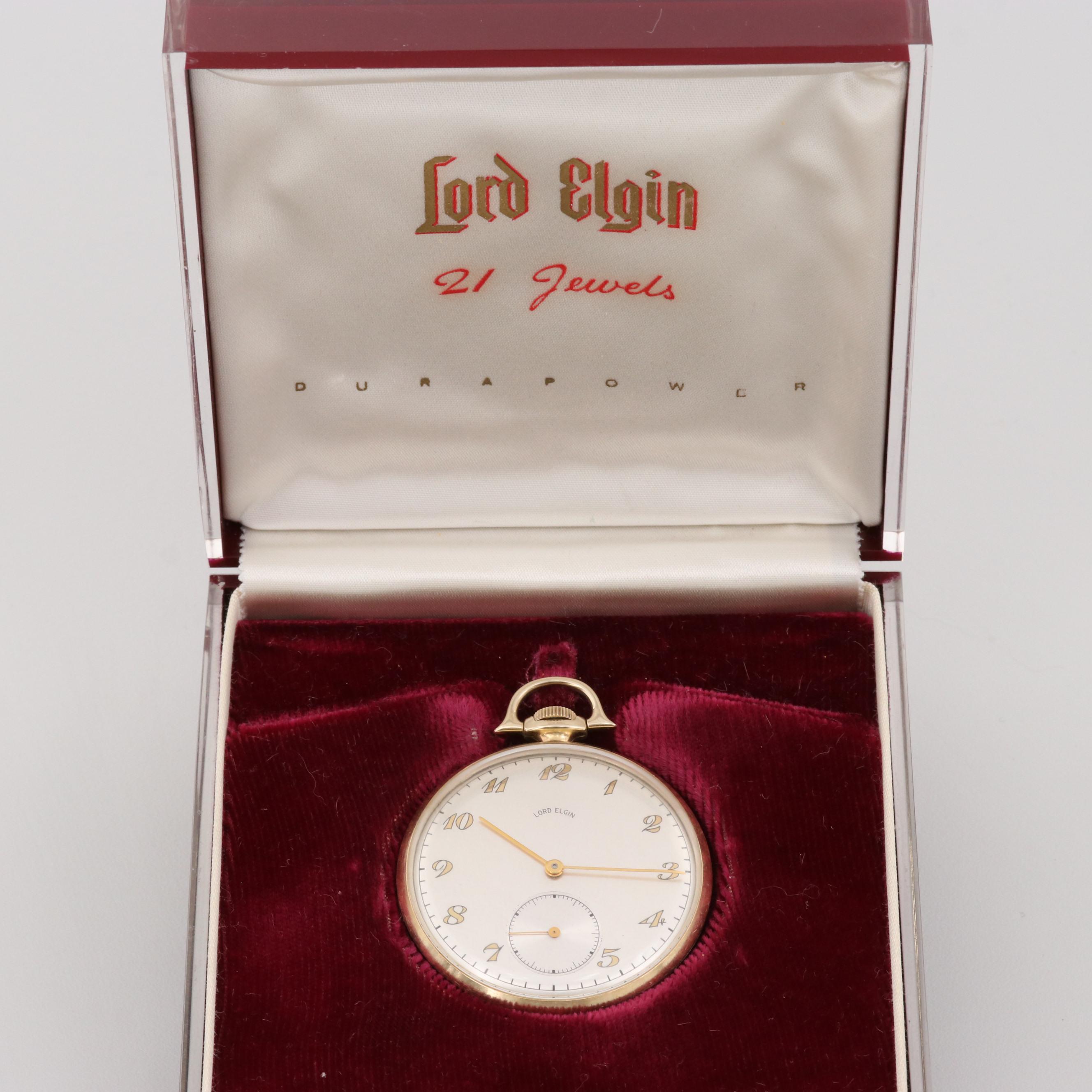 Vintage Lord Elgin 14K Yellow Gold Open Face Pocket Watch EBTH
