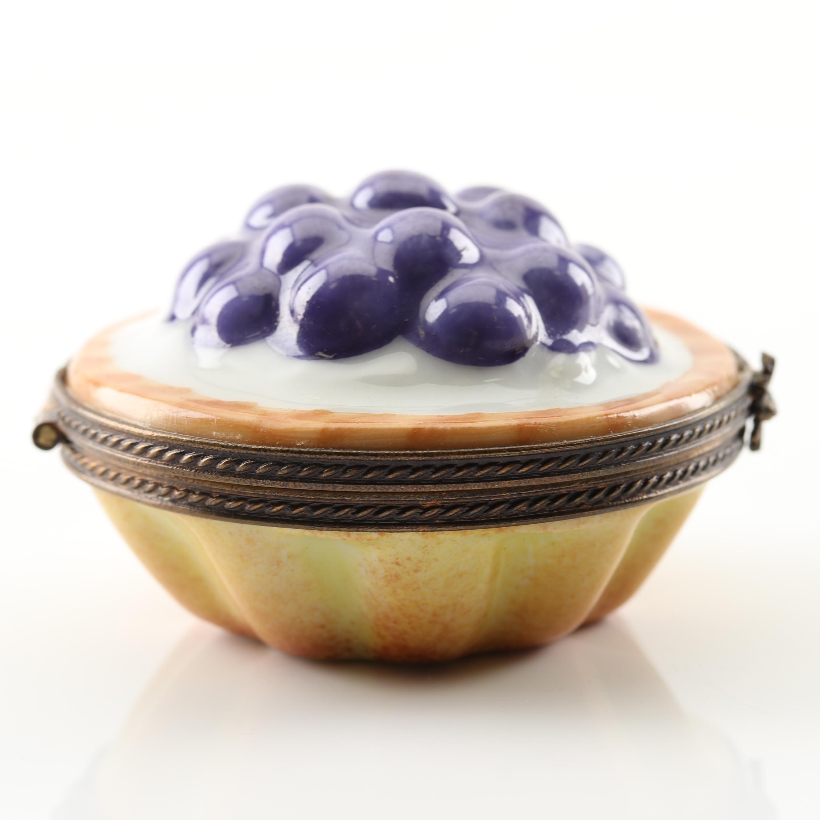 HandPainted Chamart Limoges Porcelain Blueberry Pie Trinket Box EBTH