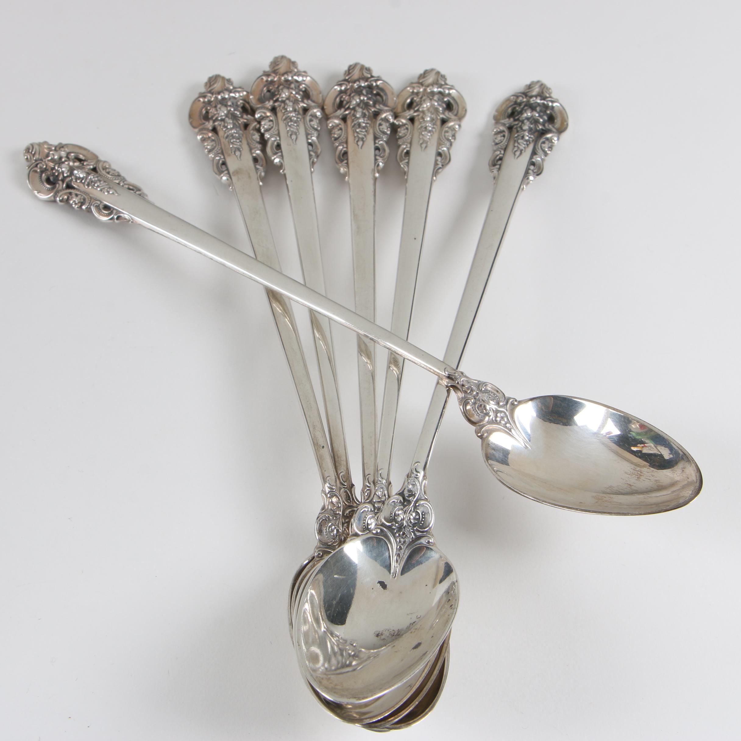 Wallace "Grande Baroque" Sterling Silver Iced Tea Spoons, MidCentury