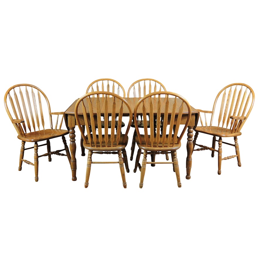 Early American Style Contemporary Oak Drop Leaf Dining Table And Chairs