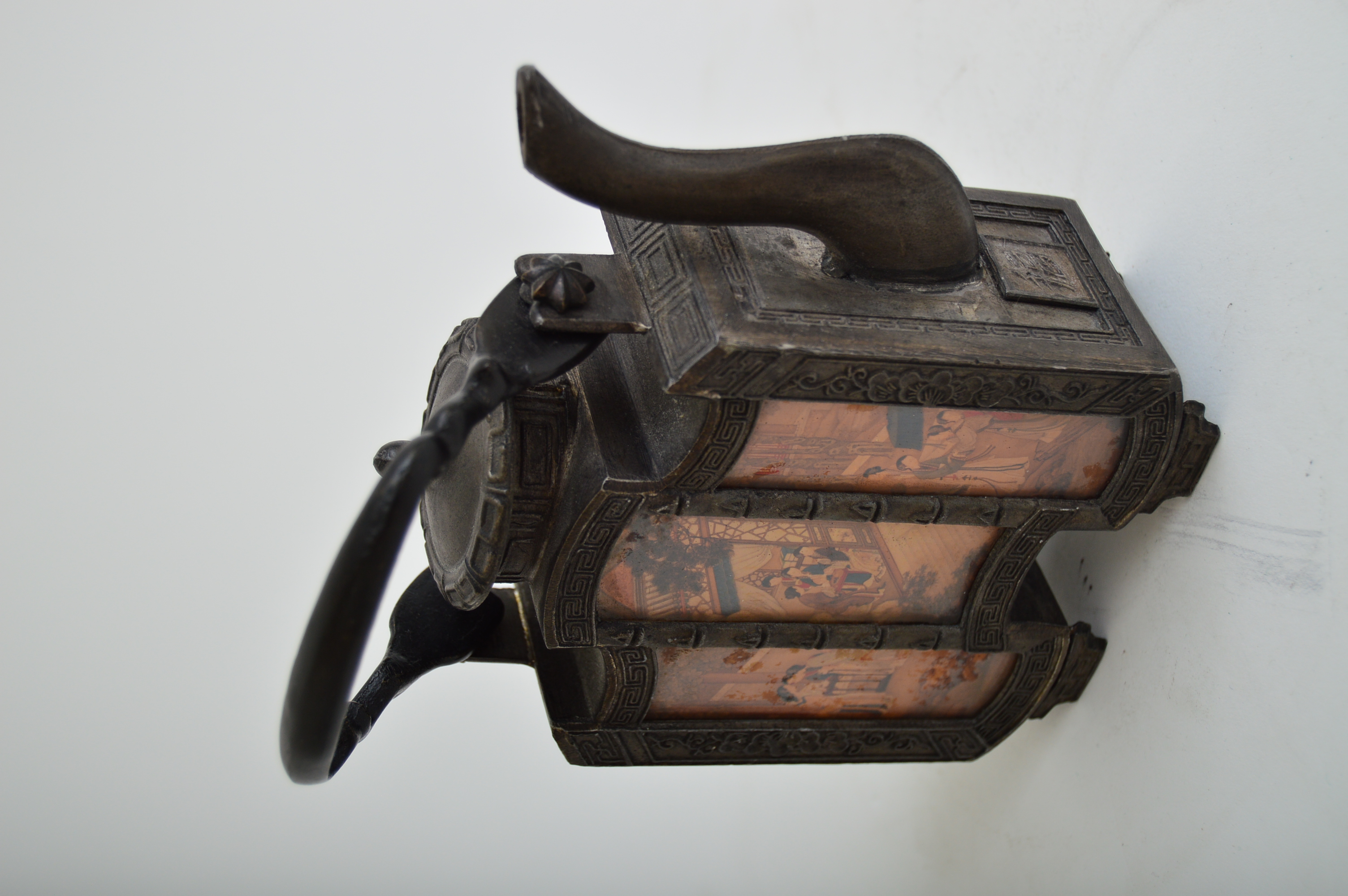 Chinese Cast Iron Glass Paneled Teapot, Antique EBTH