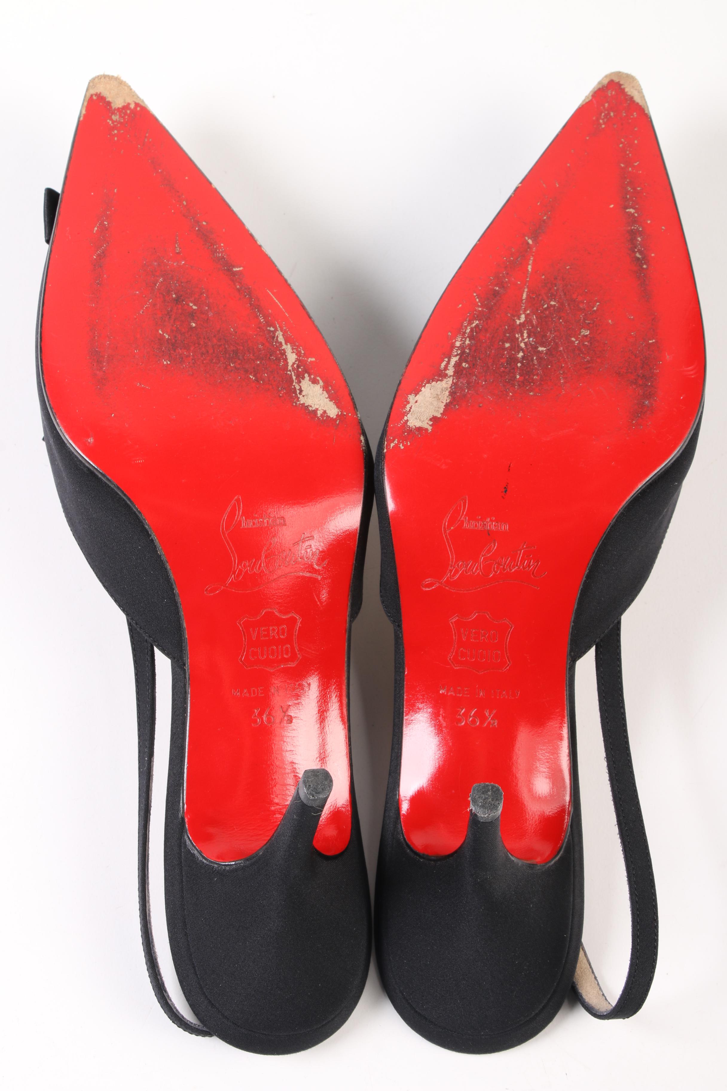 Christian Louboutin Paris Slingback Bow Heels in Black Crepe Satin EBTH