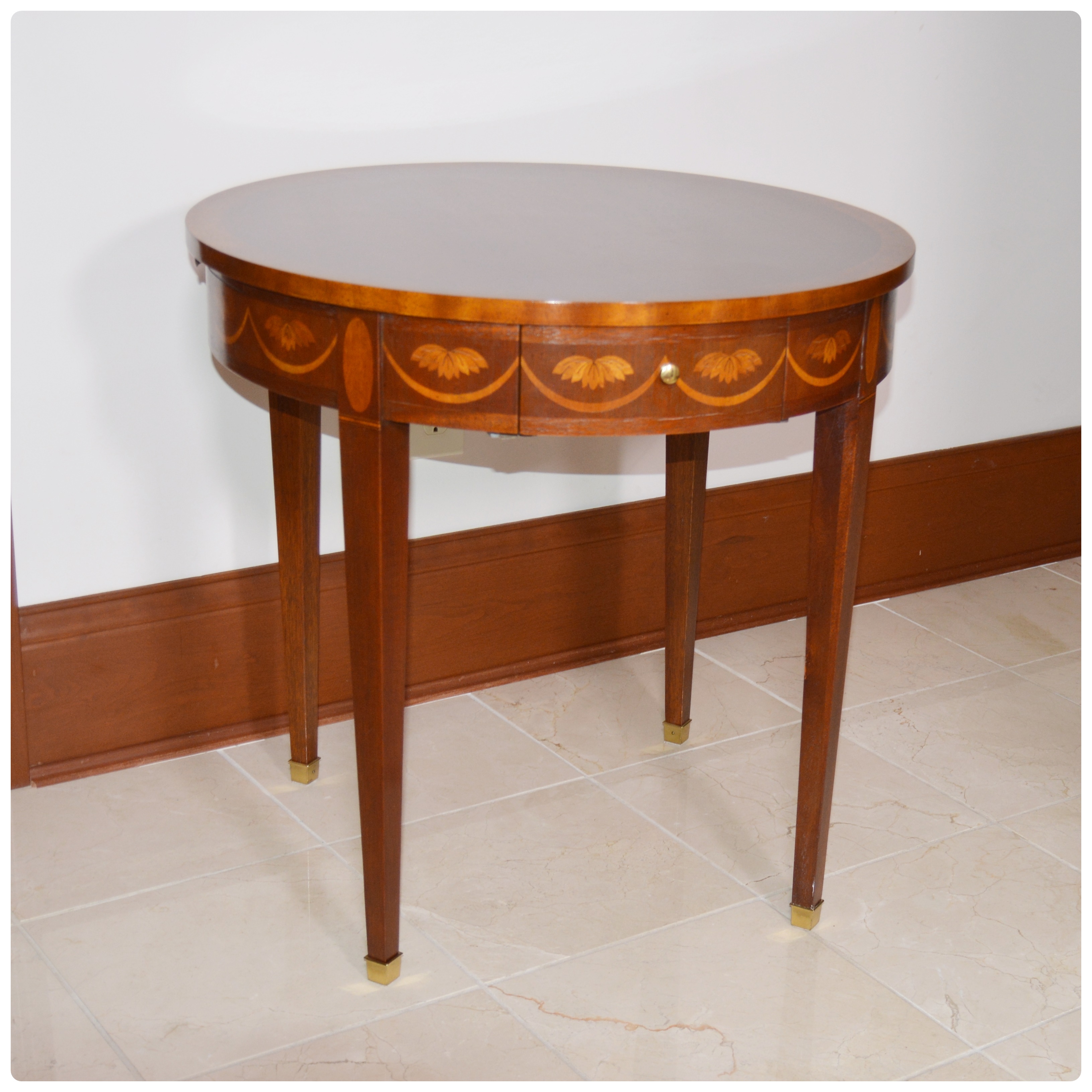 Baker Federal Double Drawer Satinwood Inlay Round Accent ...