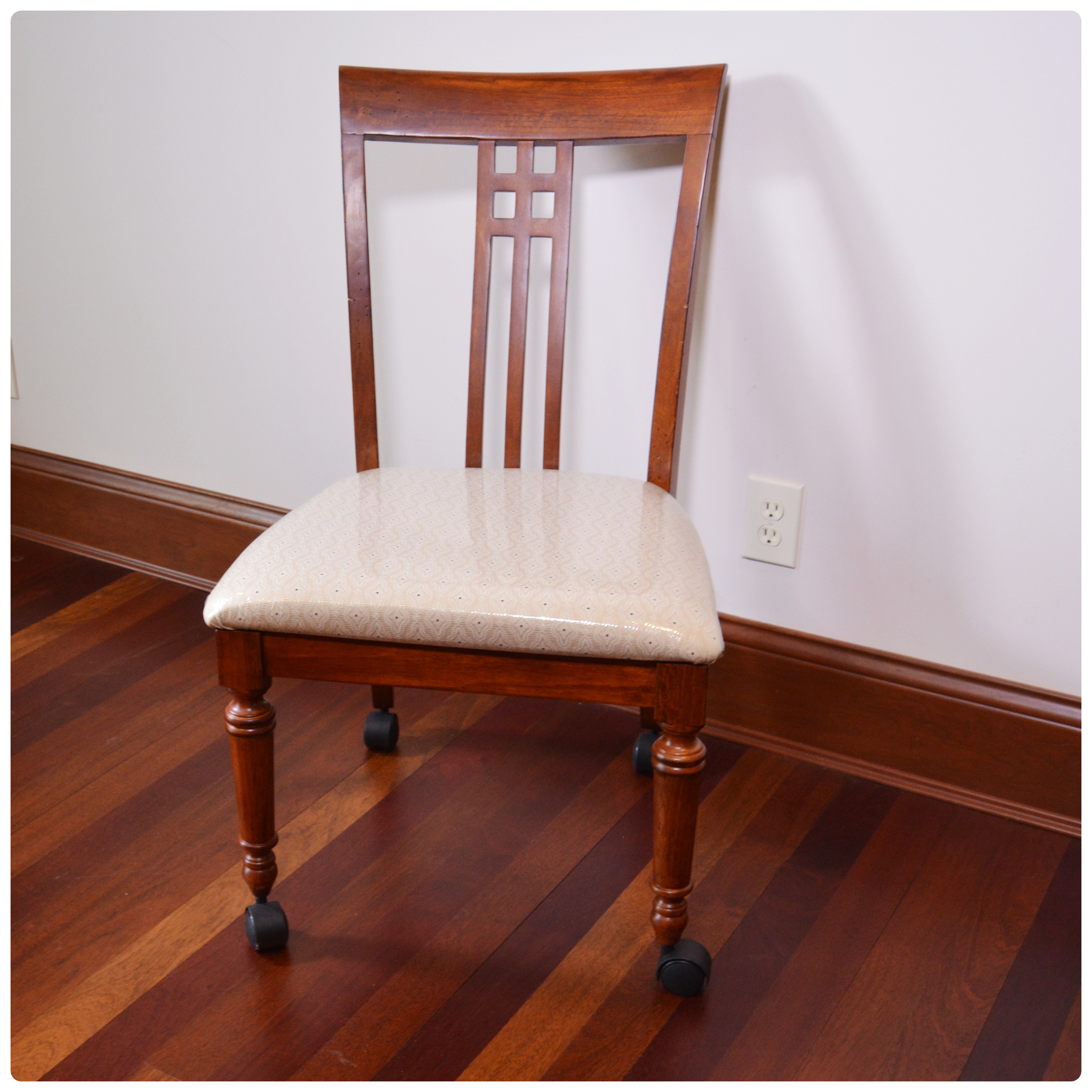 Cherry Desk Chair with Upholstered Seat and Casters, Contemporary EBTH