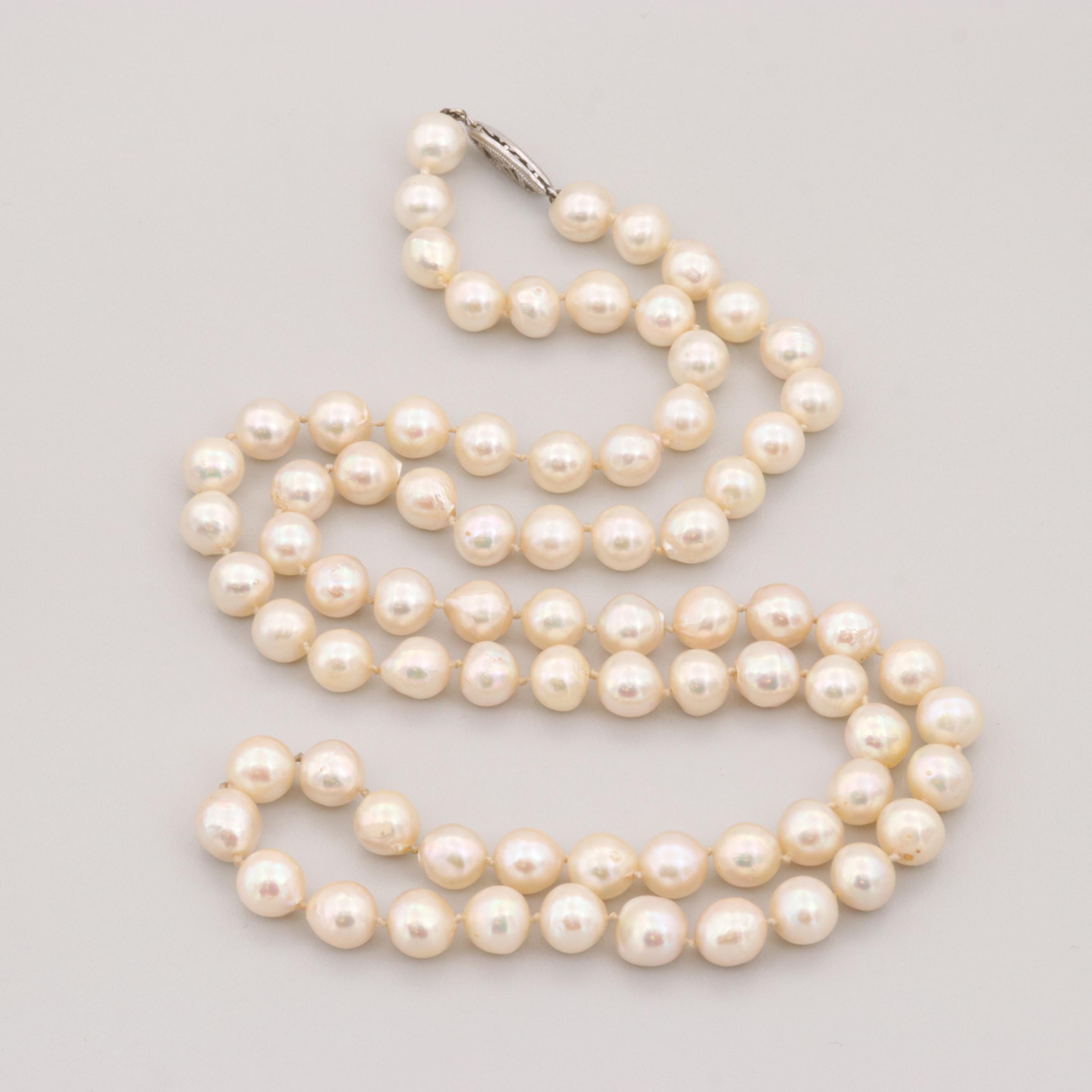 14K White Gold and Costume Cultured Pearl Necklace EBTH