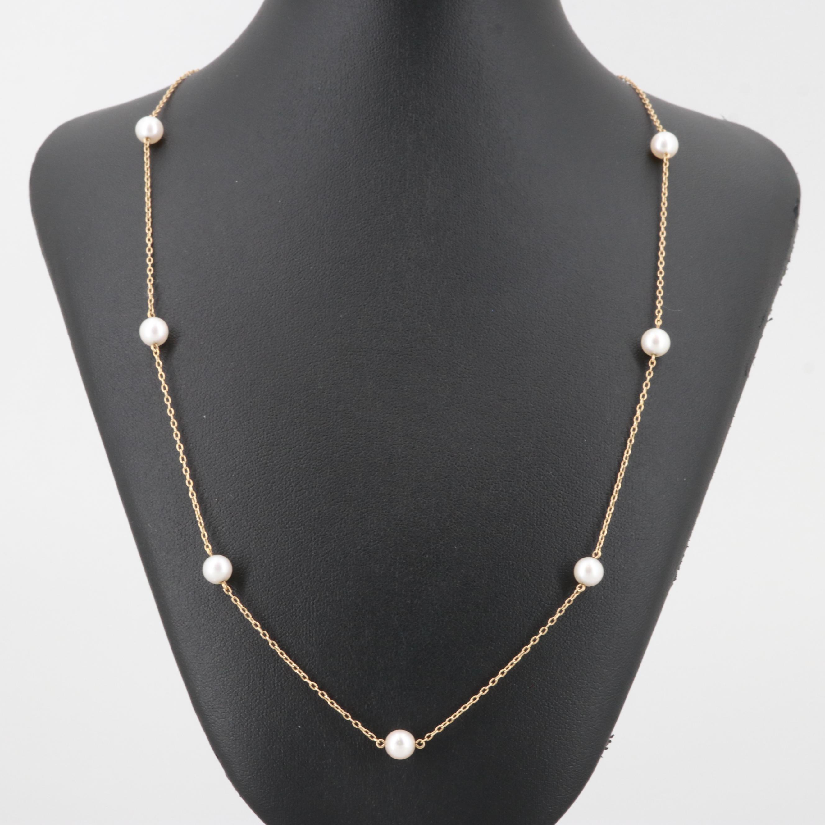 14K Yellow Gold Cultured Pearl Station Necklace EBTH
