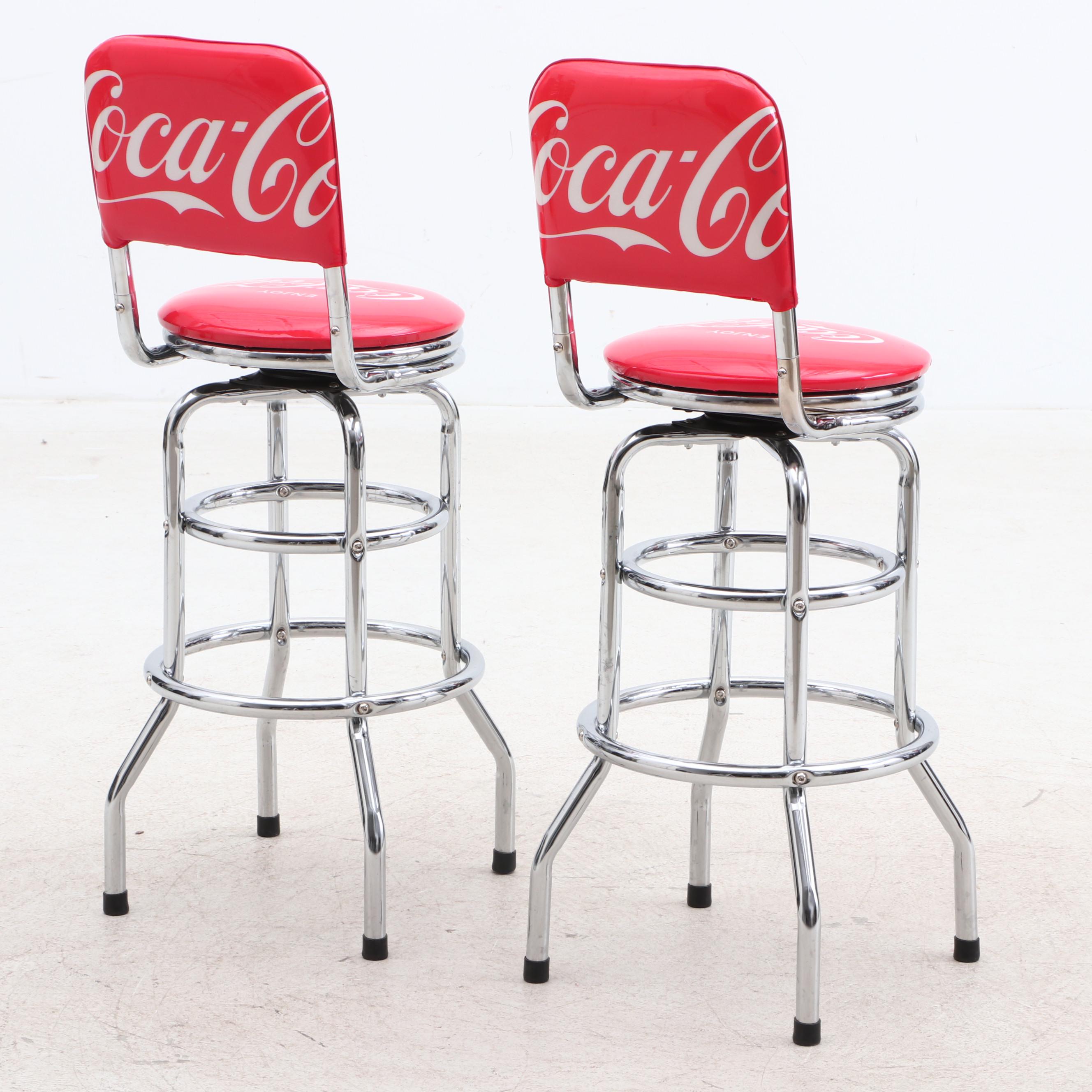 CocaCola Vinyl Upholstery Chrome Fame Barstools EBTH