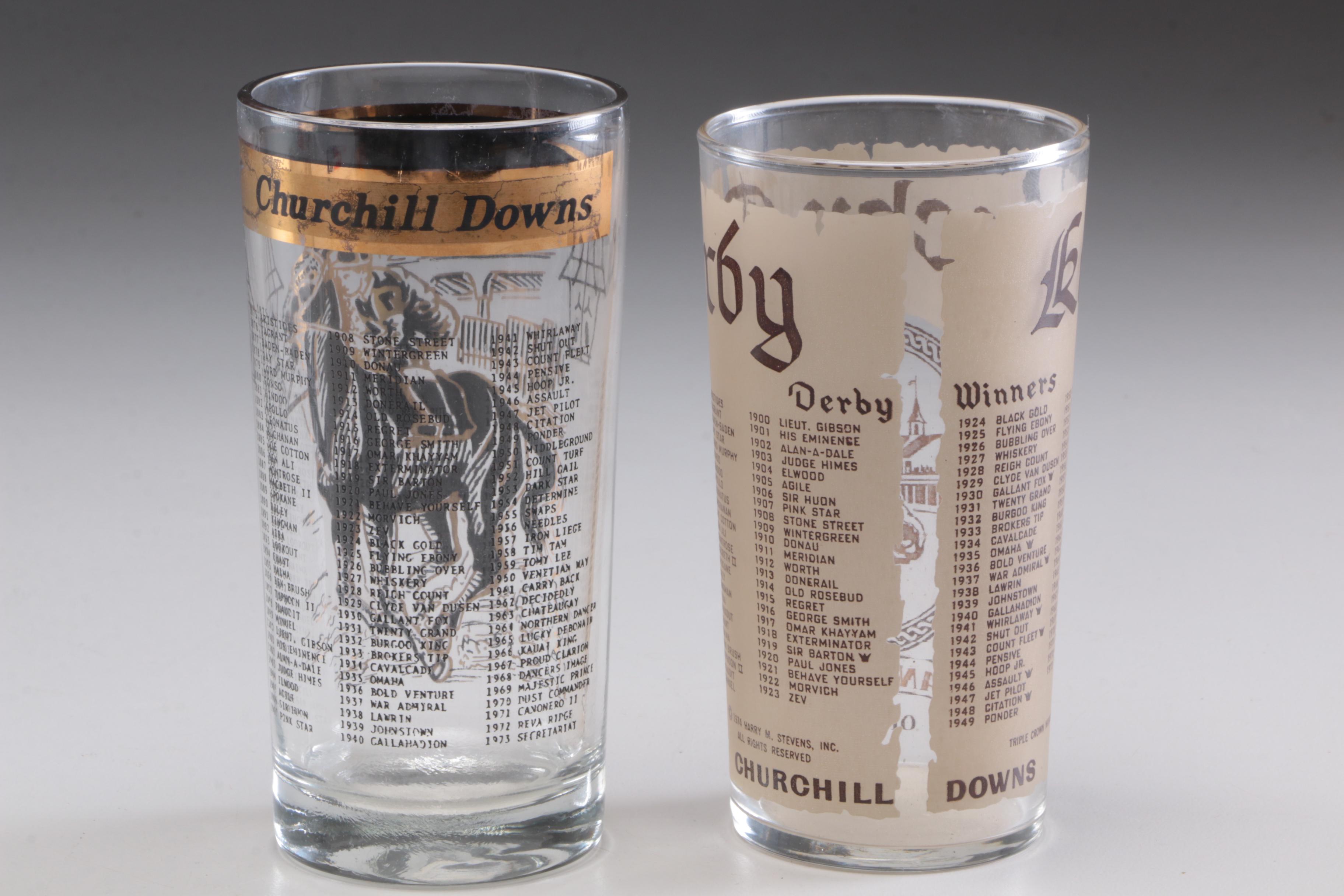 Pair 1974 Kentucky Derby Souvenir Drinking Glasses, Different Versions