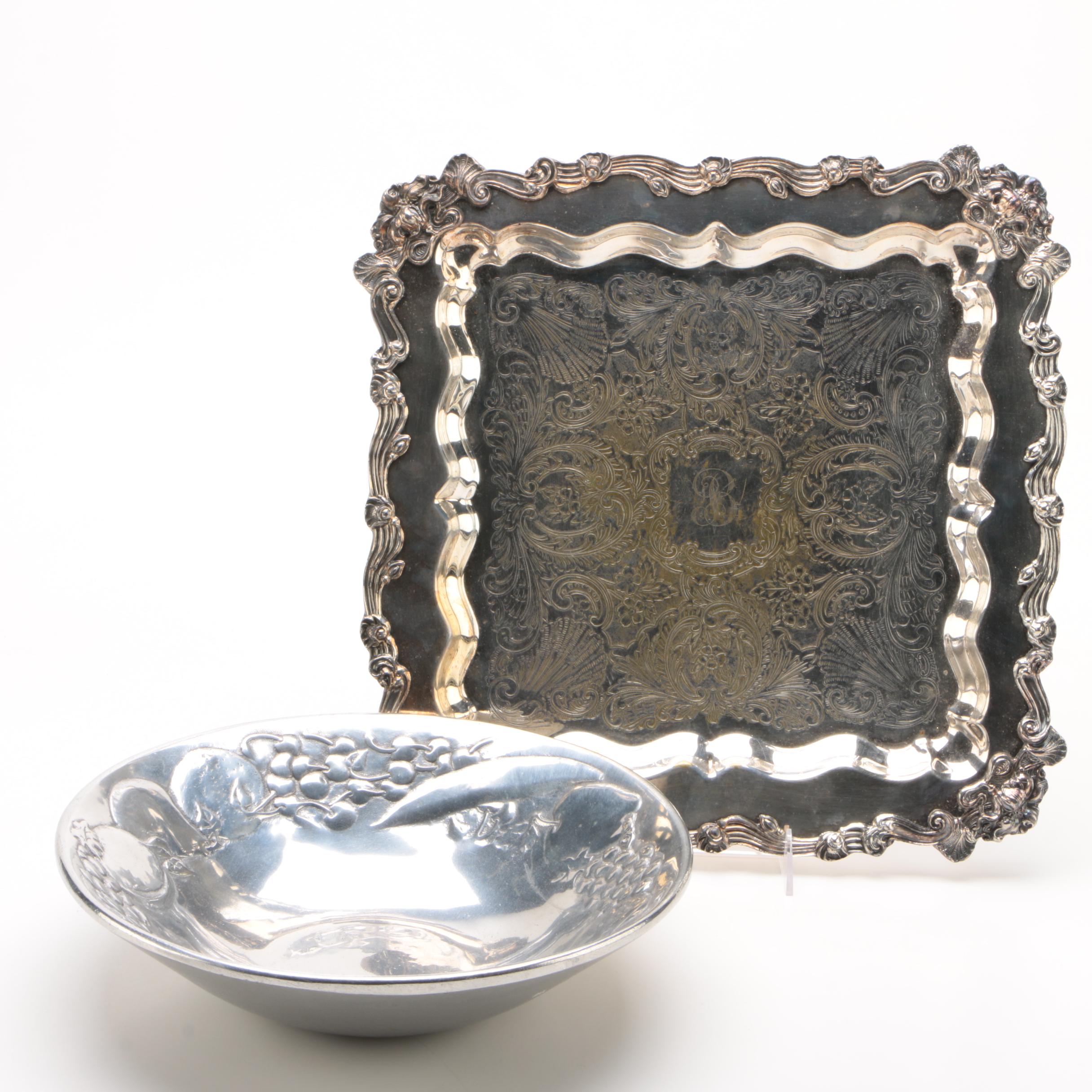 Wilton Armetale "Fruit" Serving Bowl with Sheridan Silver Plate Tray EBTH