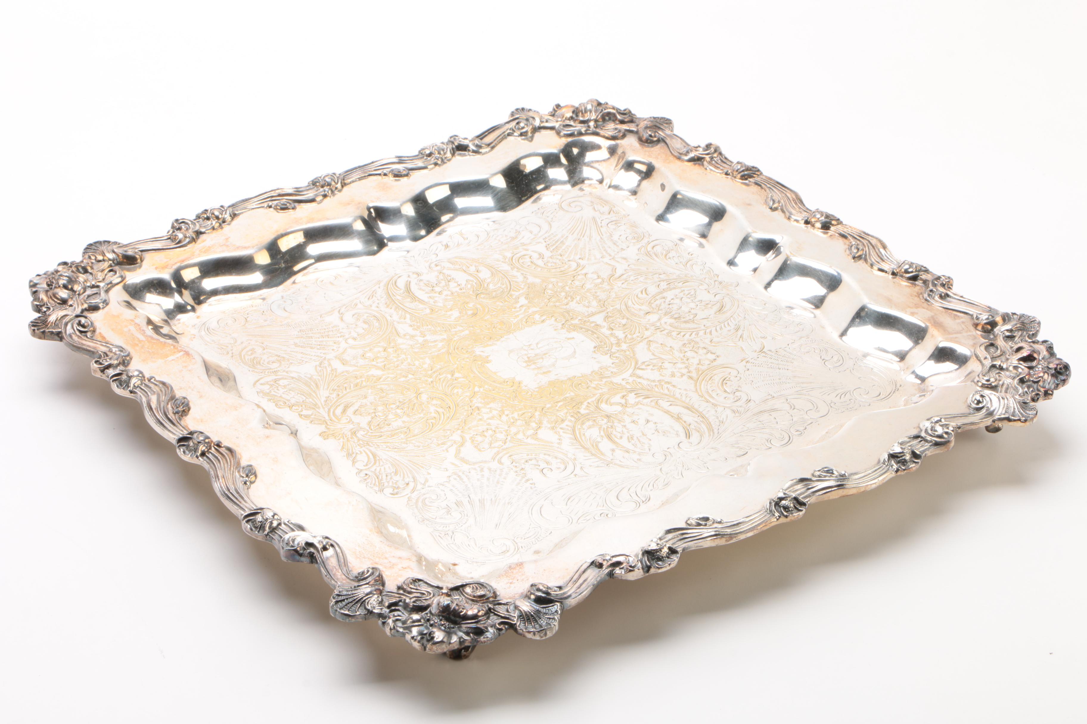 Wilton Armetale "Fruit" Serving Bowl with Sheridan Silver Plate Tray EBTH