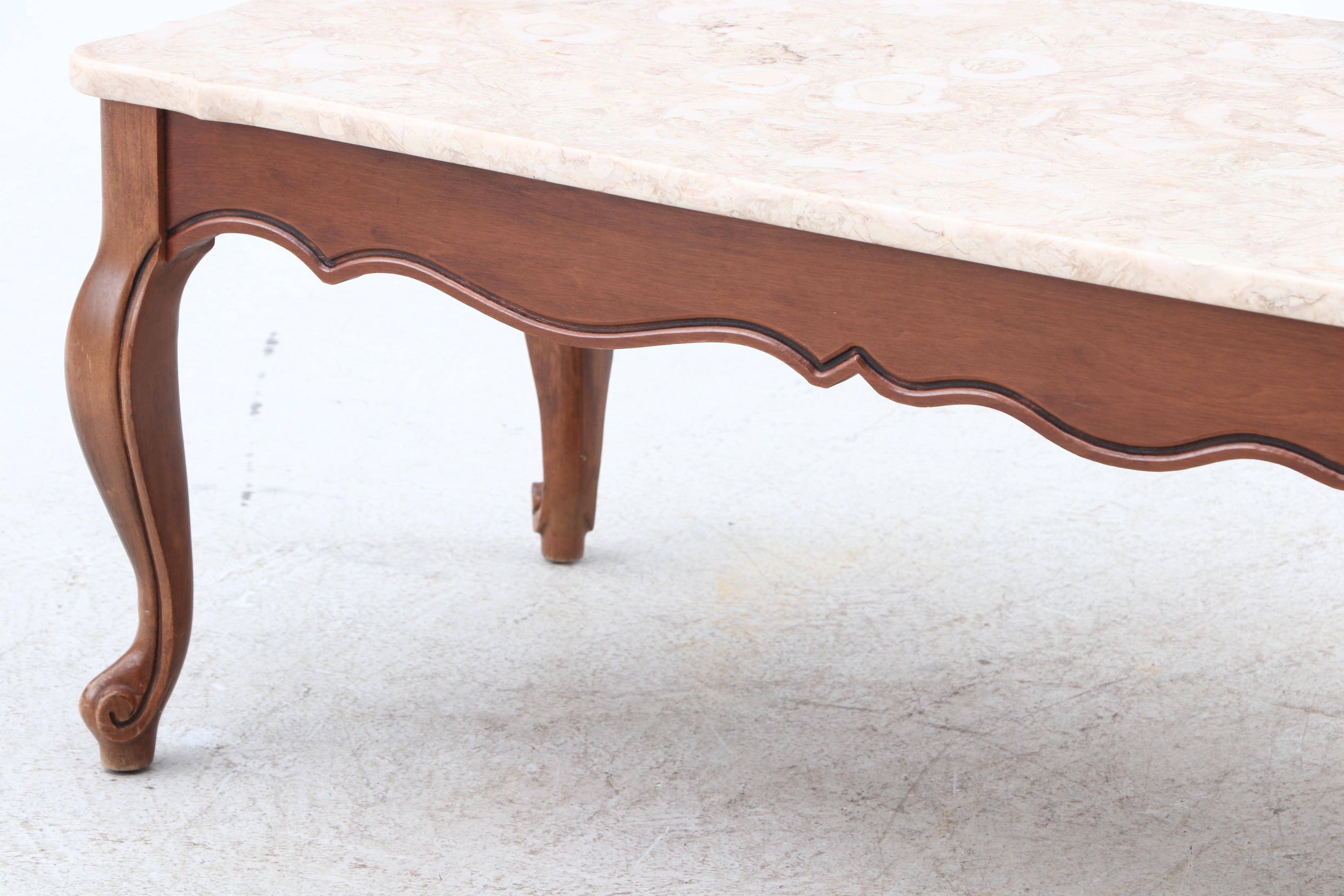 French Provincial Style Coffee Table with Marble Top, 1960s EBTH