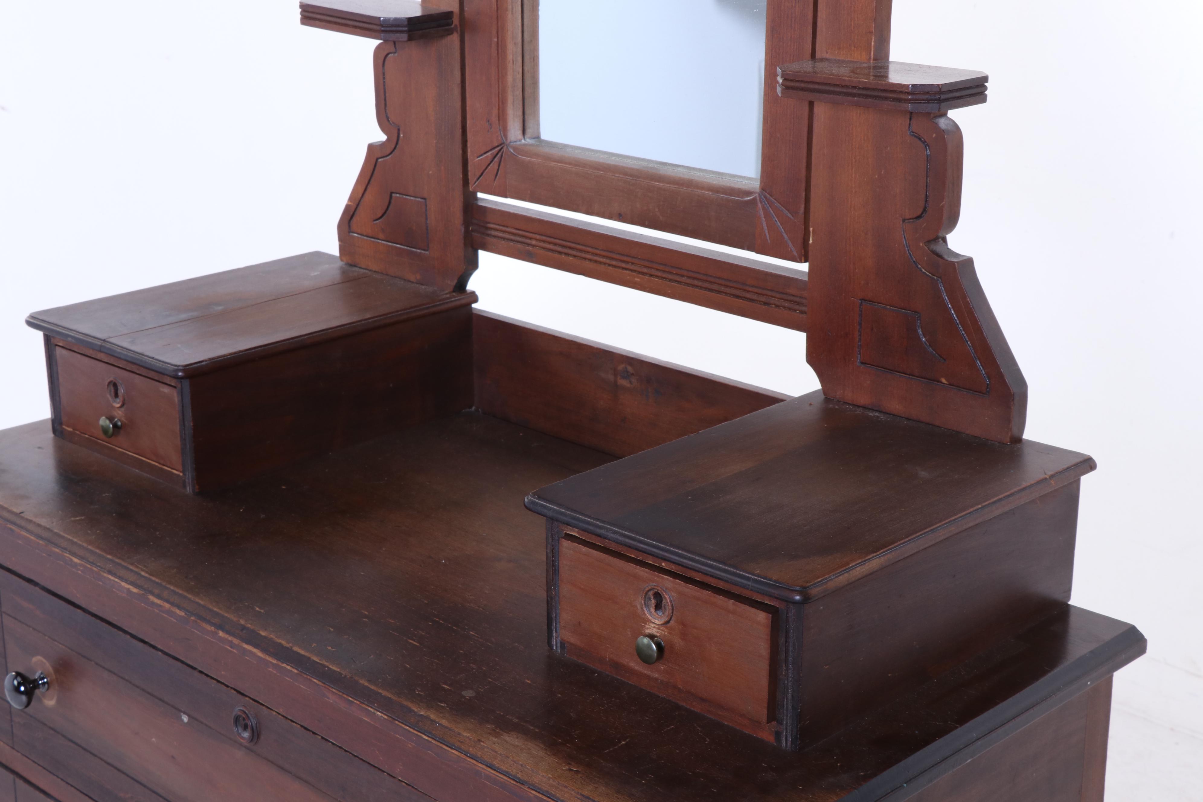 Victorian, Eastlake Style Walnut Dressing Table with Mirror, Late 19th