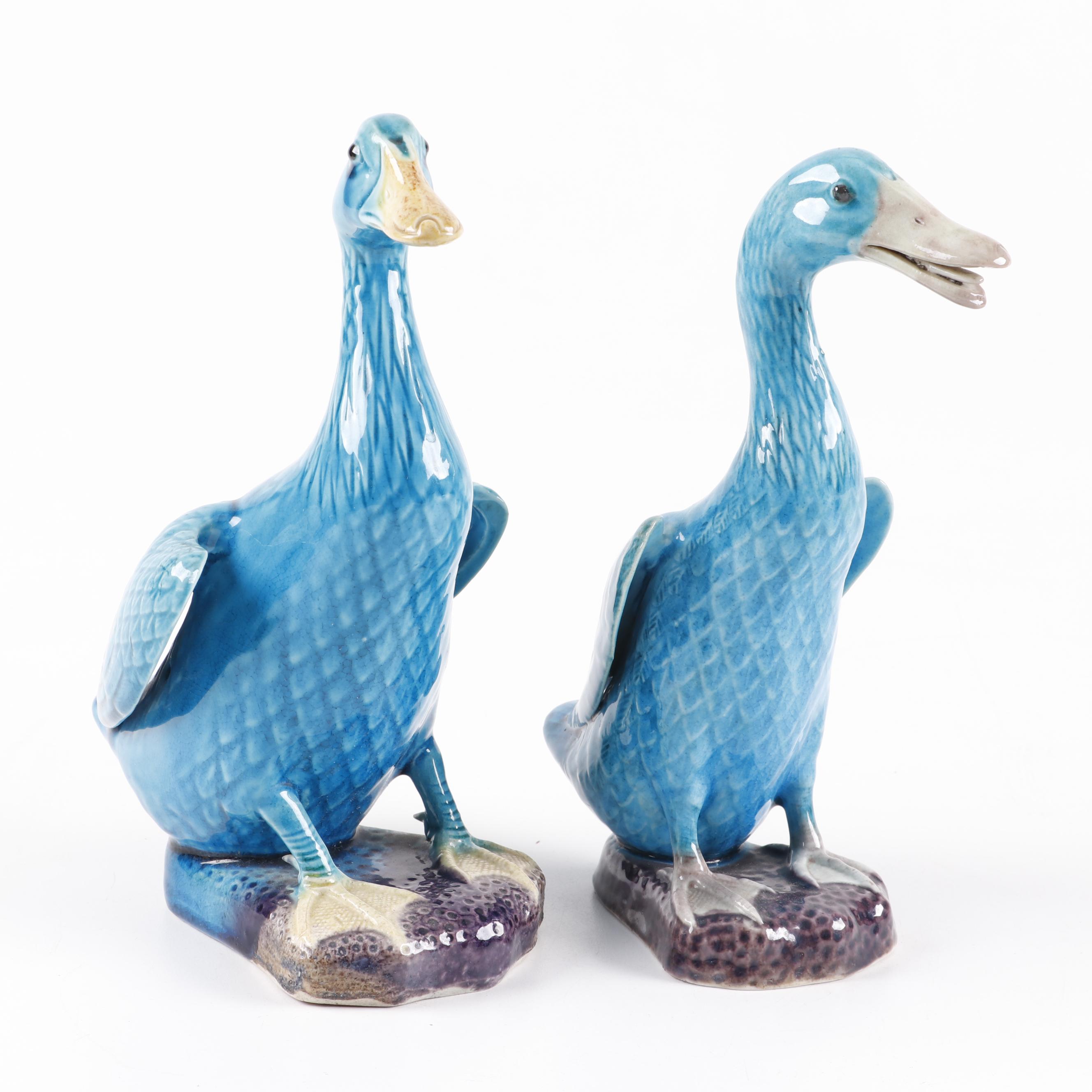 Chinese Hand Painted Ceramic Duck Figurines EBTH