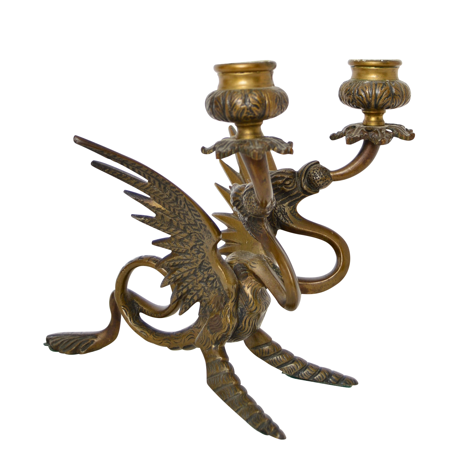 Cast Brass Dragon Candelabra, Late 20th Century EBTH